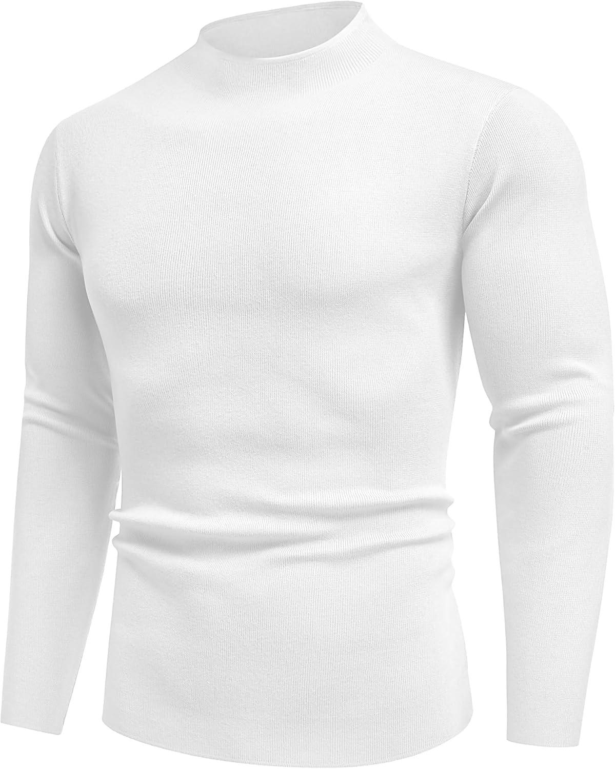 imageCOOFANDY Mens Mock Turtleneck Sweater Long Sleeve Basic Thermal Undershirt Slim Fit Lightweight Pullover SweatersWhite