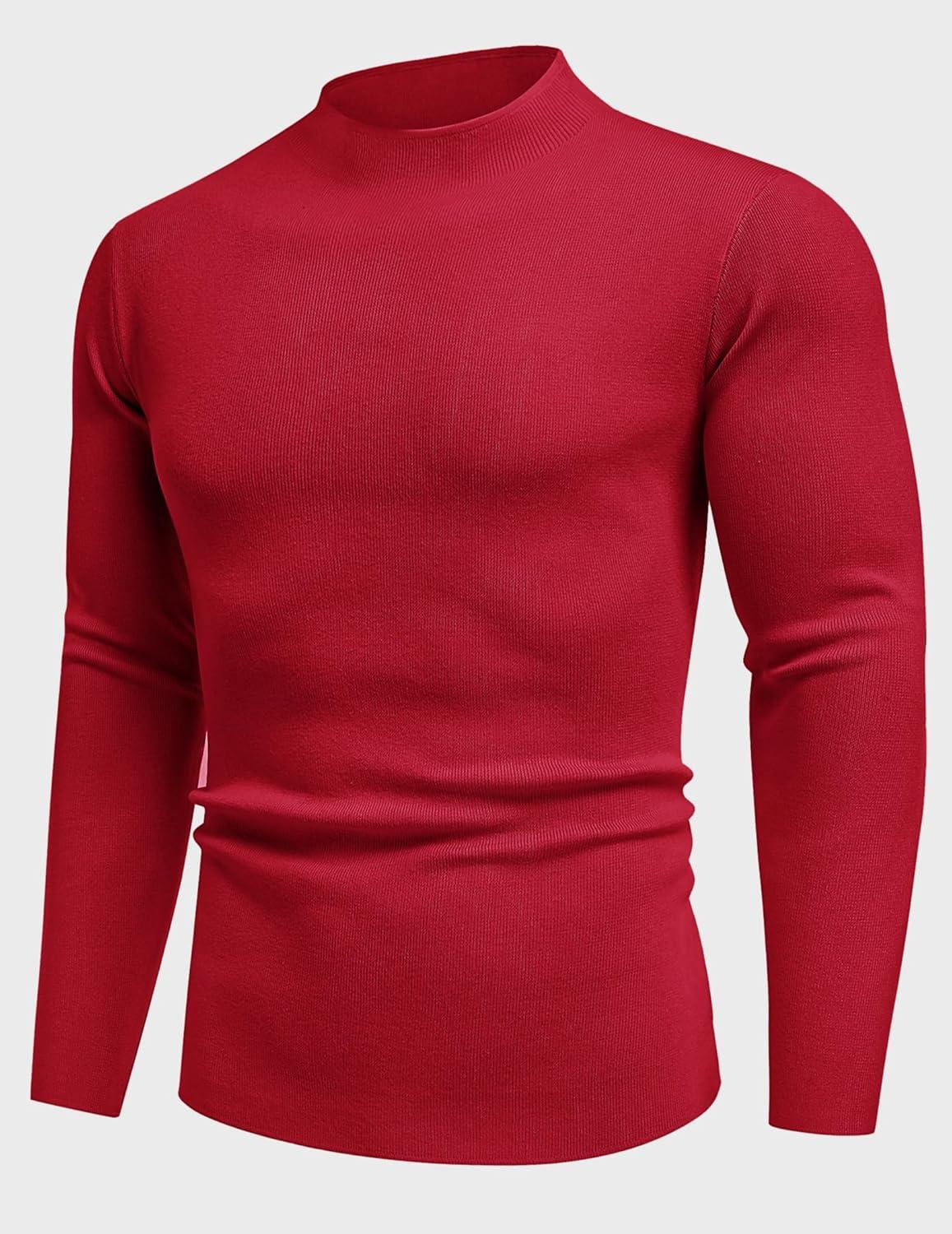 imageCOOFANDY Mens Mock Turtleneck Sweater Long Sleeve Basic Thermal Undershirt Slim Fit Lightweight Pullover SweatersWine Red