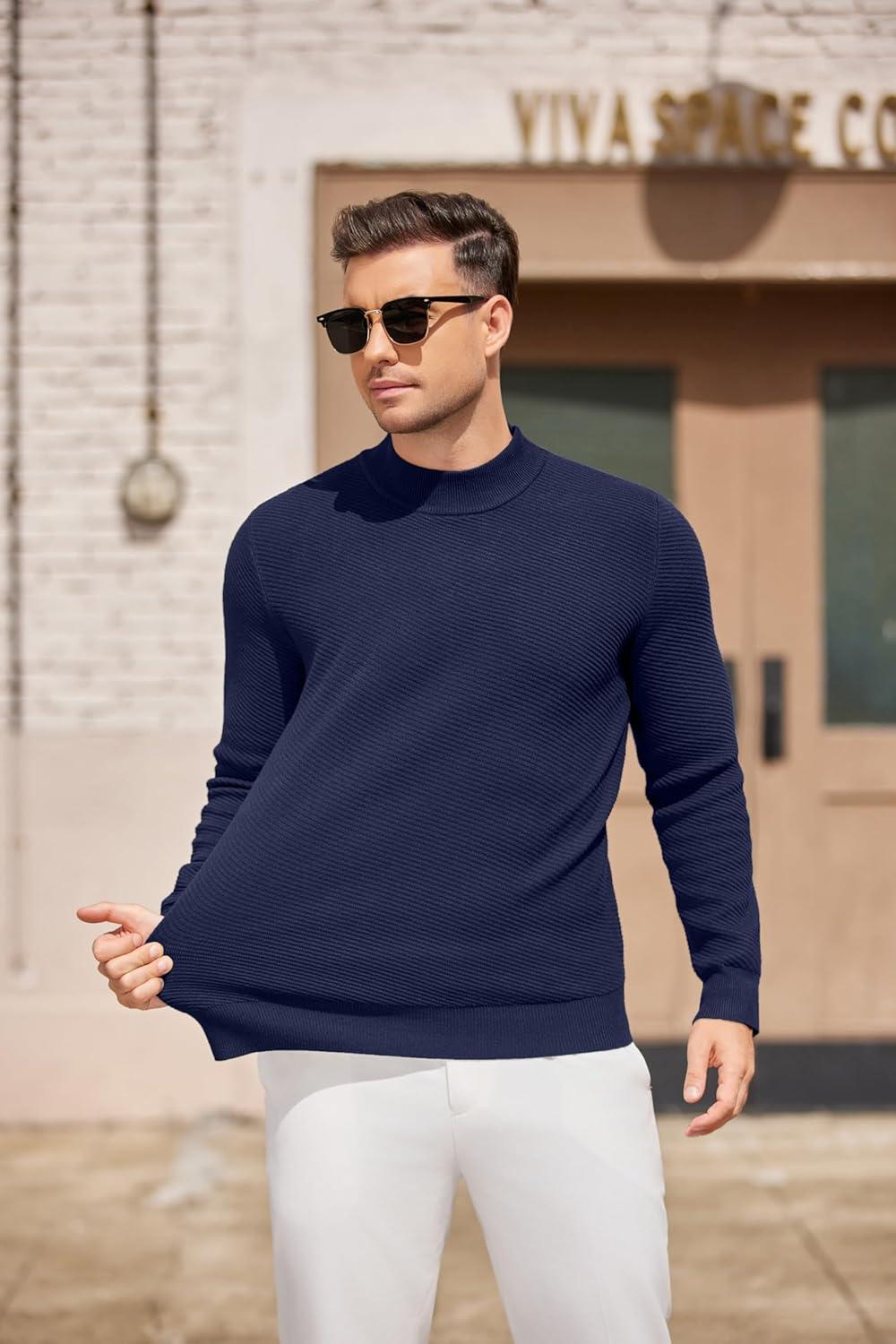 imageCOOFANDY Mens Mock Turtleneck Sweater Long Sleeve Knitted Slim Fit Casual Half Neck Pullover SweatersBlue Purple