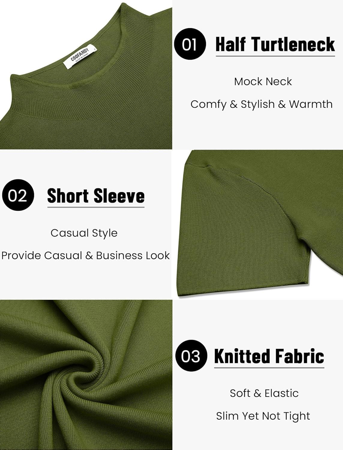 imageCOOFANDY Mens Mock Turtleneck Sweater Short Sleeve Casual Knitted TShirts Thermal Tops Solid Basic TeeArmy Green