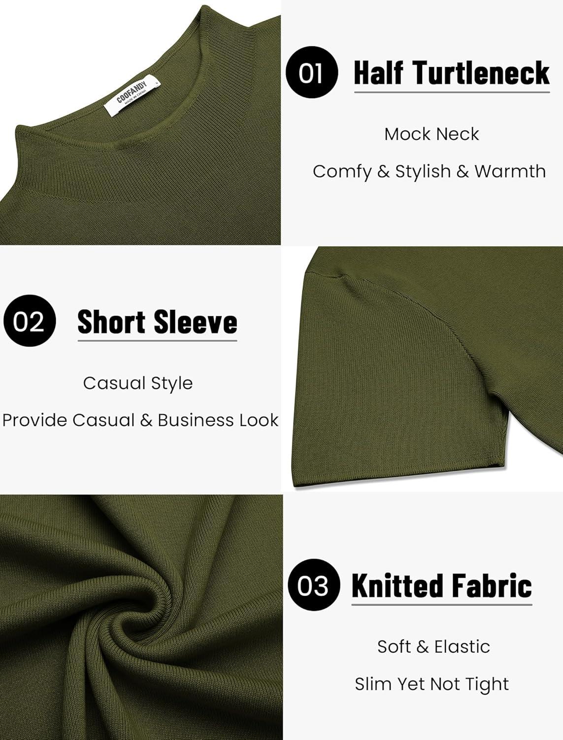 imageCOOFANDY Mens Mock Turtleneck Sweater Short Sleeve Casual Knitted TShirts Thermal Tops Solid Basic TeeDark Green