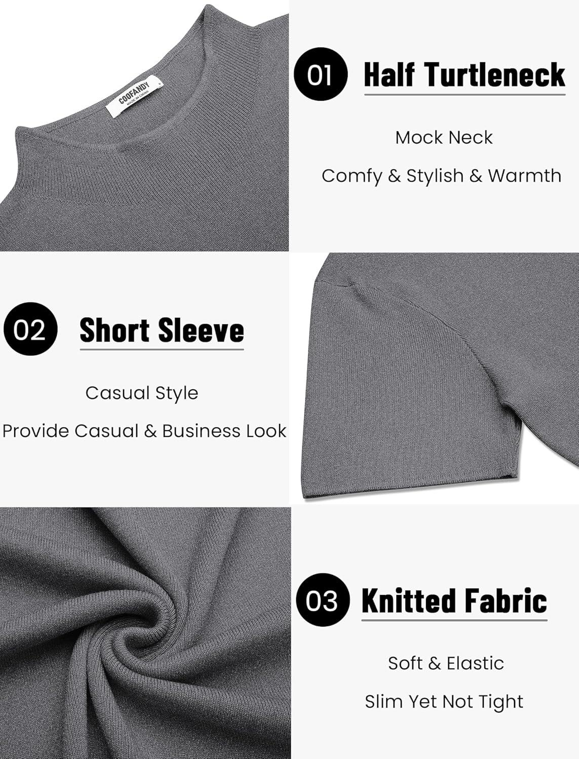 imageCOOFANDY Mens Mock Turtleneck Sweater Short Sleeve Casual Knitted TShirts Thermal Tops Solid Basic TeeDark Grey
