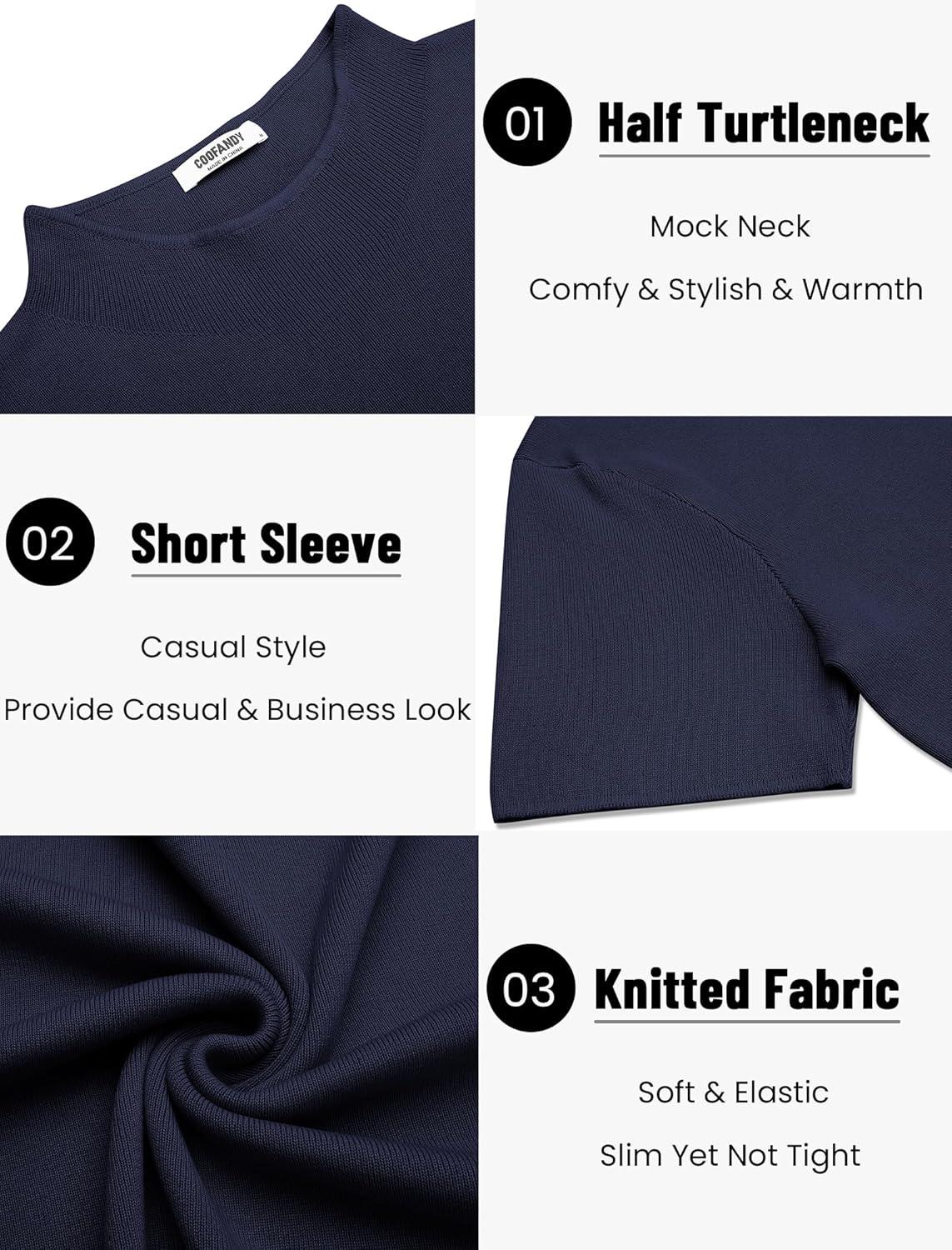 imageCOOFANDY Mens Mock Turtleneck Sweater Short Sleeve Casual Knitted TShirts Thermal Tops Solid Basic TeeNavy Blue