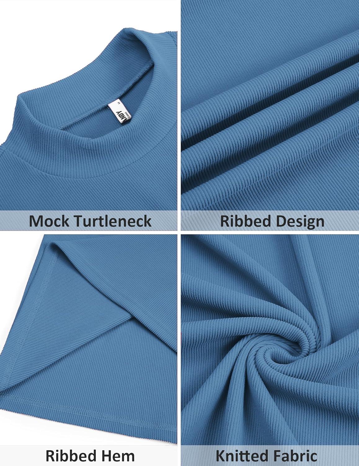 imageCOOFANDY Mens Mock Turtleneck Sweater Short Sleeve Slim Fit Turtle Neck Sweaters Casual Basic Tee Ribbed Knit Pullover TopsBlue