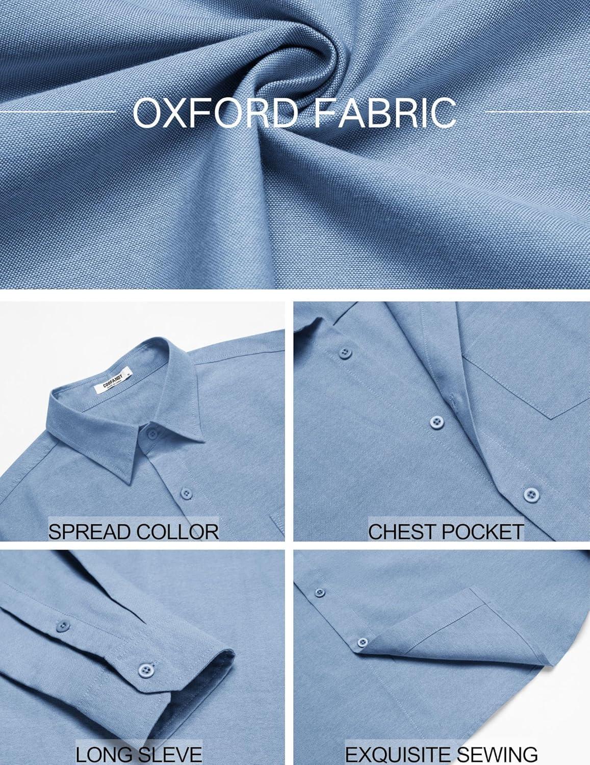 imageCOOFANDY Mens Oxford Shirt Long Sleeve Casual Button Down Shirts Soild Dress Shirts with PocketGrayish Blue