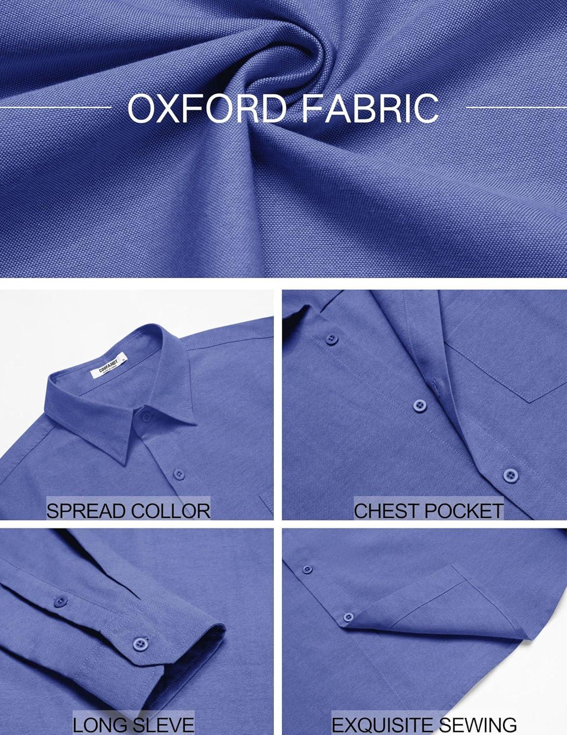 imageCOOFANDY Mens Oxford Shirt Long Sleeve Casual Button Down Shirts Soild Dress Shirts with PocketRoyal Azure