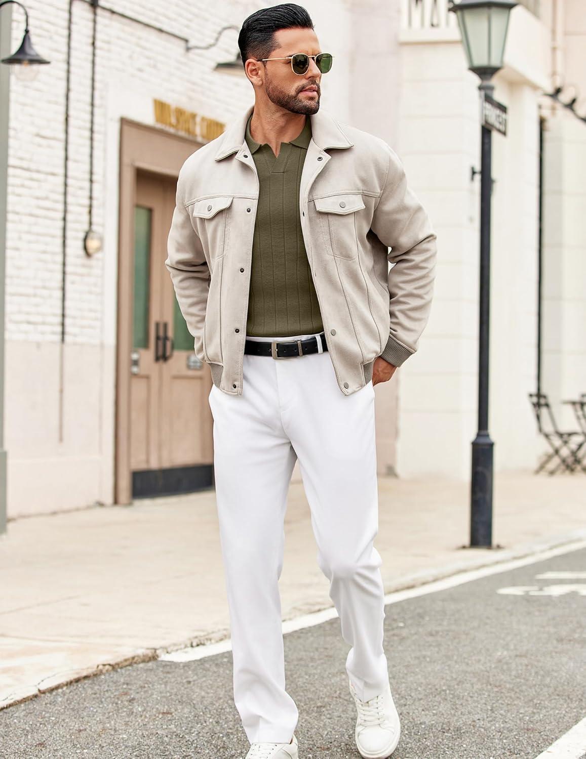 imageCOOFANDY Mens Polo Sweaters Long Sleeve V Neck Knit Polos Lightweight Casual Pullover SweaterArmy Green