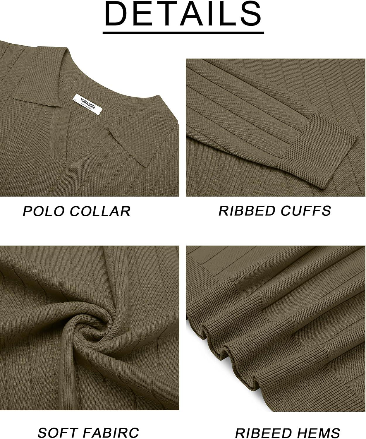 imageCOOFANDY Mens Polo Sweaters Long Sleeve V Neck Knit Polos Lightweight Casual Pullover SweaterArmy Green