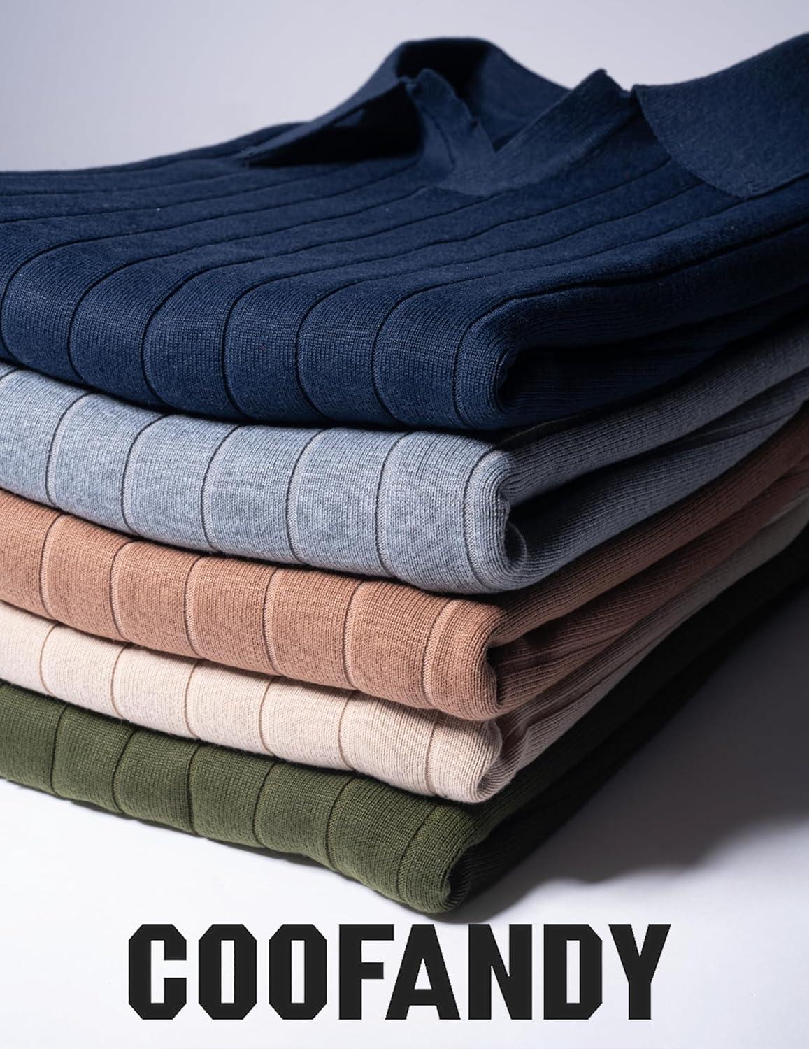 imageCOOFANDY Mens Polo Sweaters Long Sleeve V Neck Knit Polos Lightweight Casual Pullover SweaterBrown