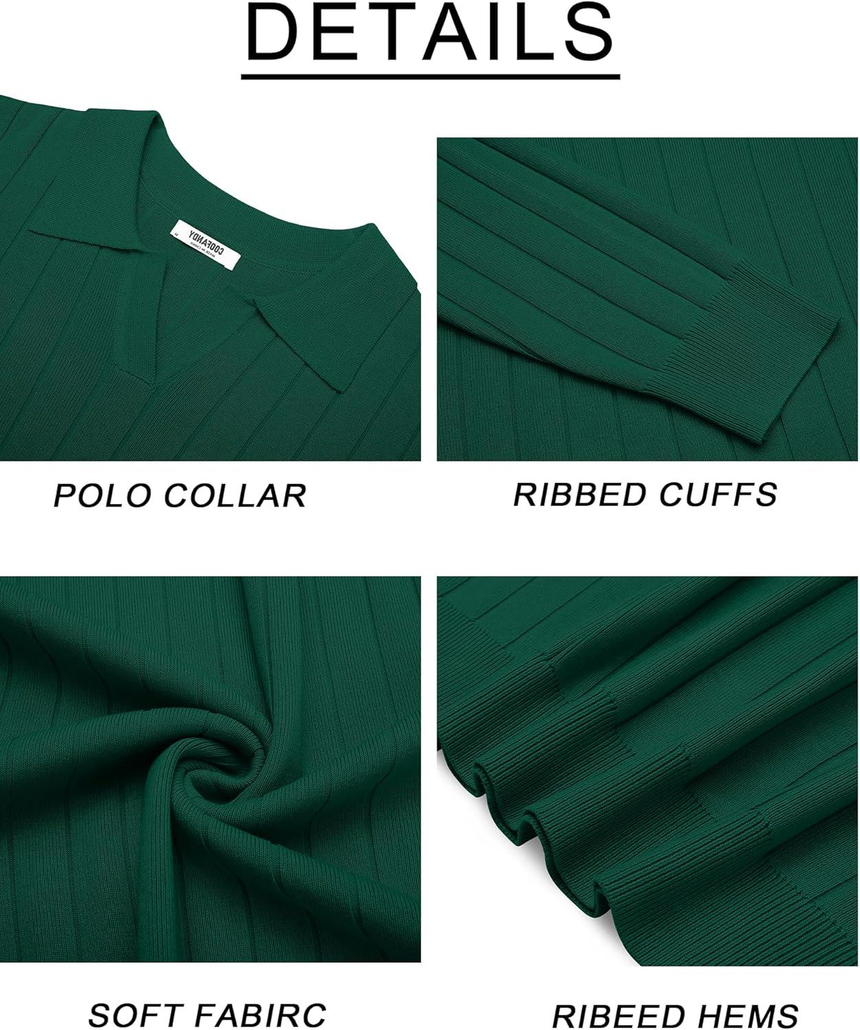 imageCOOFANDY Mens Polo Sweaters Long Sleeve V Neck Knit Polos Lightweight Casual Pullover SweaterDark Green