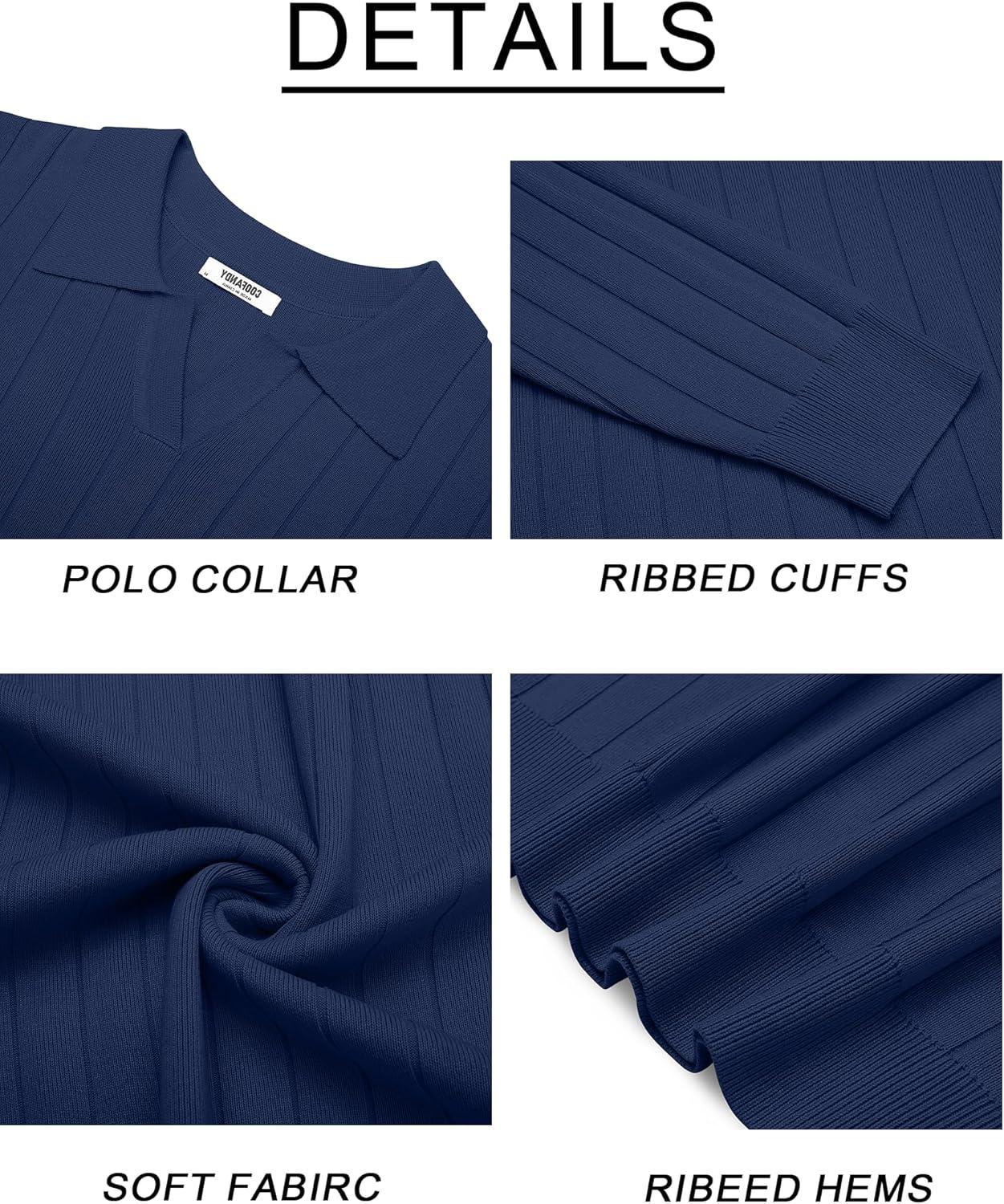 imageCOOFANDY Mens Polo Sweaters Long Sleeve V Neck Knit Polos Lightweight Casual Pullover SweaterNavy Blue