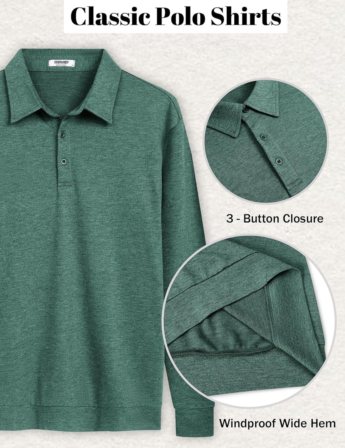 imageCOOFANDY Mens Polo Sweatshirts Long Sleeve Casual Lightweigt Polo Shirts Button Down Golf ShirtGreen