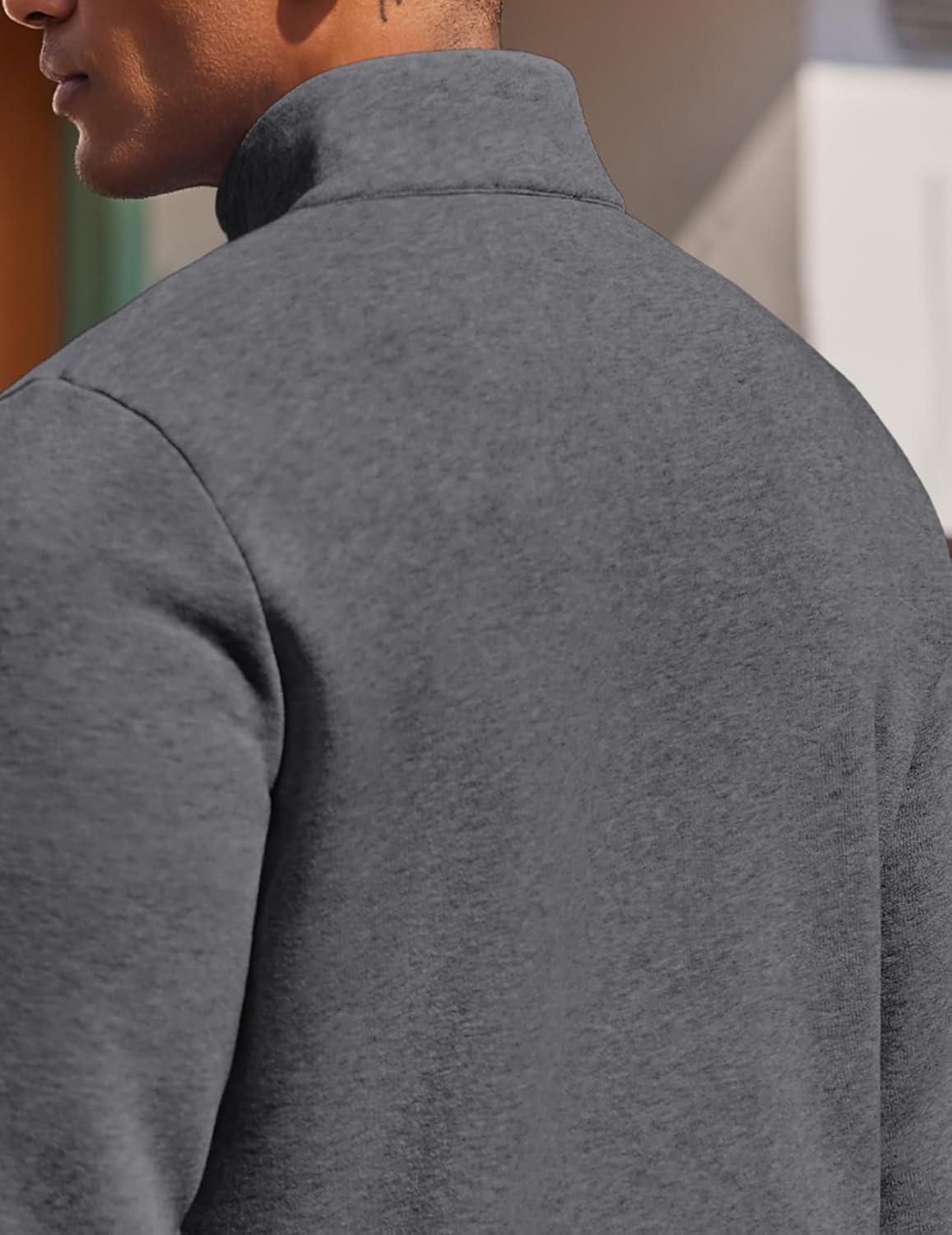 imageCOOFANDY Mens Quarter Zip Pullover Fleece Lined Sweatshirts Long Sleeve Mock Neck Sweater with PocketGrey