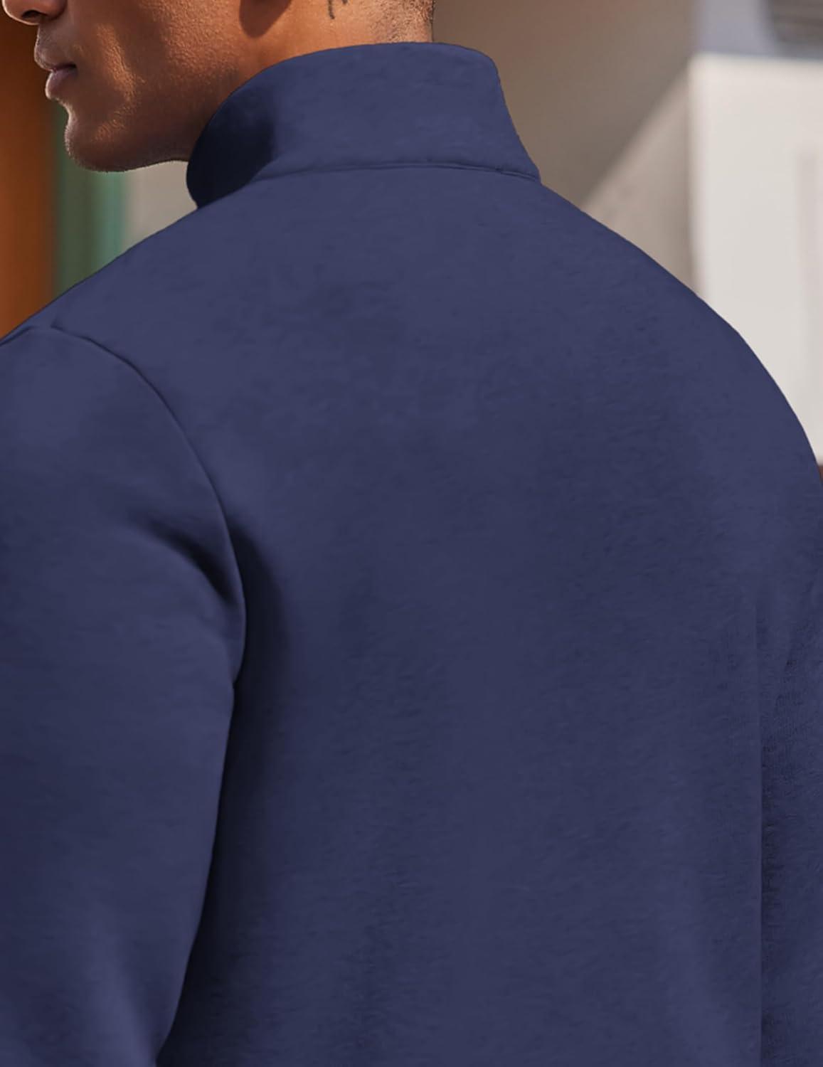 imageCOOFANDY Mens Quarter Zip Pullover Fleece Lined Sweatshirts Long Sleeve Mock Neck Sweater with PocketNavy Blue