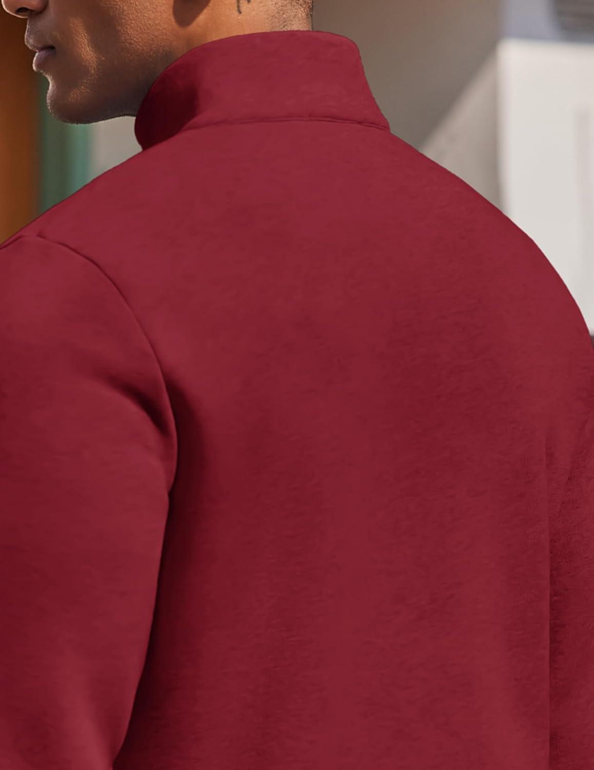 imageCOOFANDY Mens Quarter Zip Pullover Fleece Lined Sweatshirts Long Sleeve Mock Neck Sweater with PocketWine Red