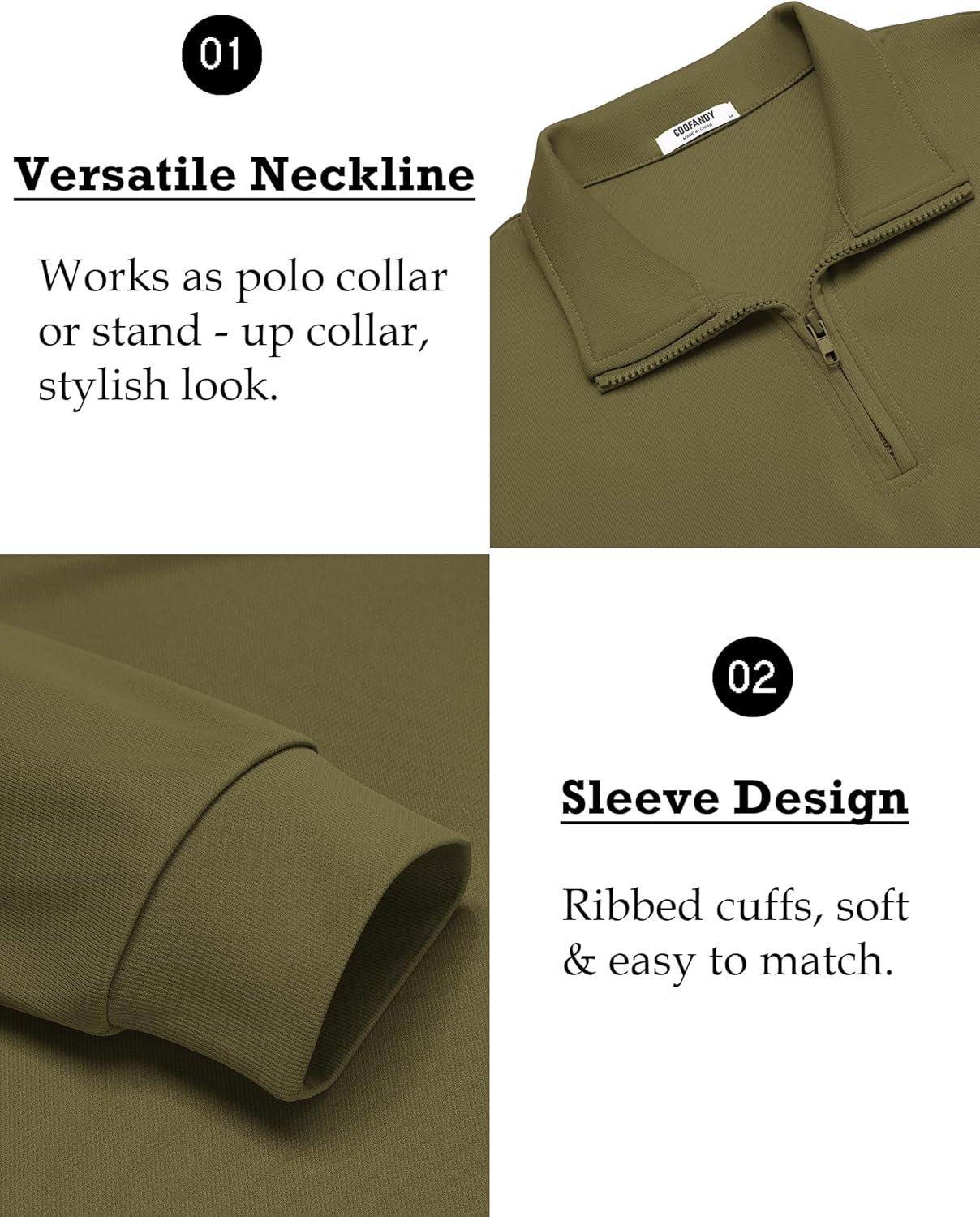 imageCOOFANDY Mens Quarter Zip Pullover Long Sleeve Casual 14 Zip Sweatshirt Lightweight Solid Mock Neck Sweater PoloArmy Green