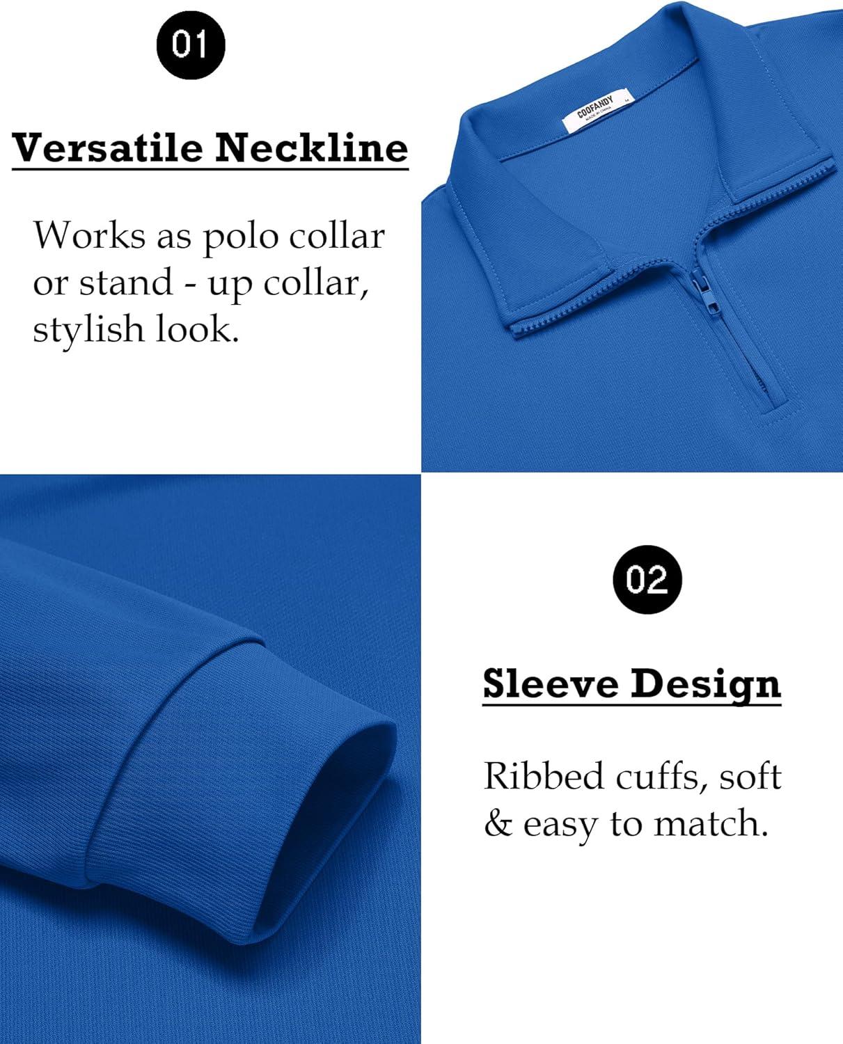 imageCOOFANDY Mens Quarter Zip Pullover Long Sleeve Casual 14 Zip Sweatshirt Lightweight Solid Mock Neck Sweater PoloBlue