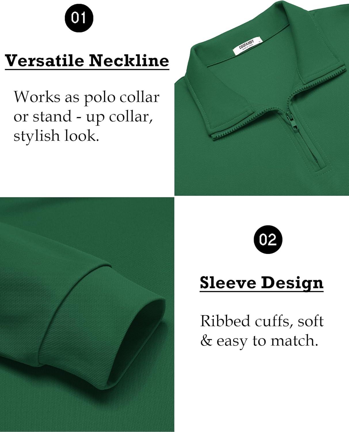 imageCOOFANDY Mens Quarter Zip Pullover Long Sleeve Casual 14 Zip Sweatshirt Lightweight Solid Mock Neck Sweater PoloGreen