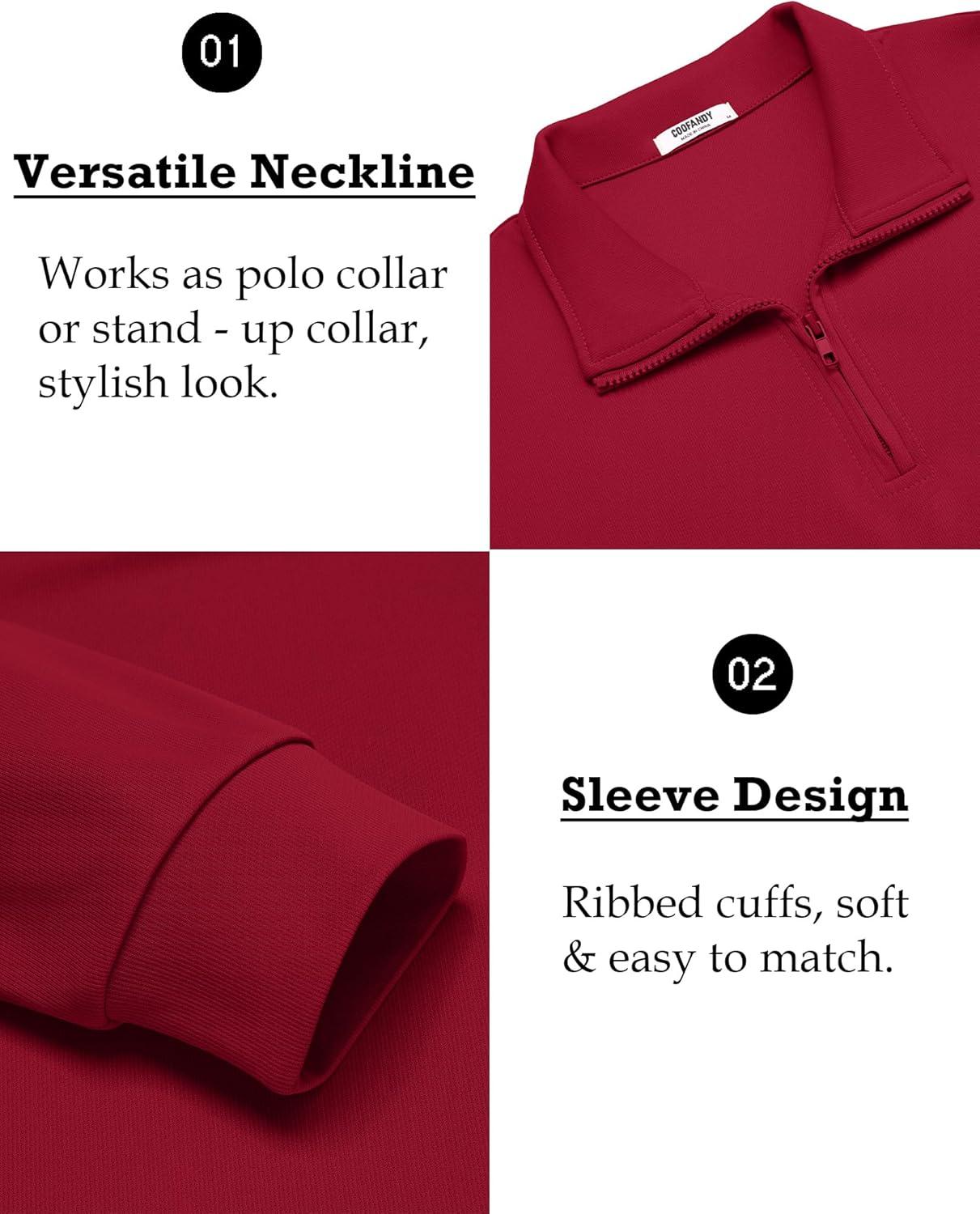 imageCOOFANDY Mens Quarter Zip Pullover Long Sleeve Casual 14 Zip Sweatshirt Lightweight Solid Mock Neck Sweater PoloRed