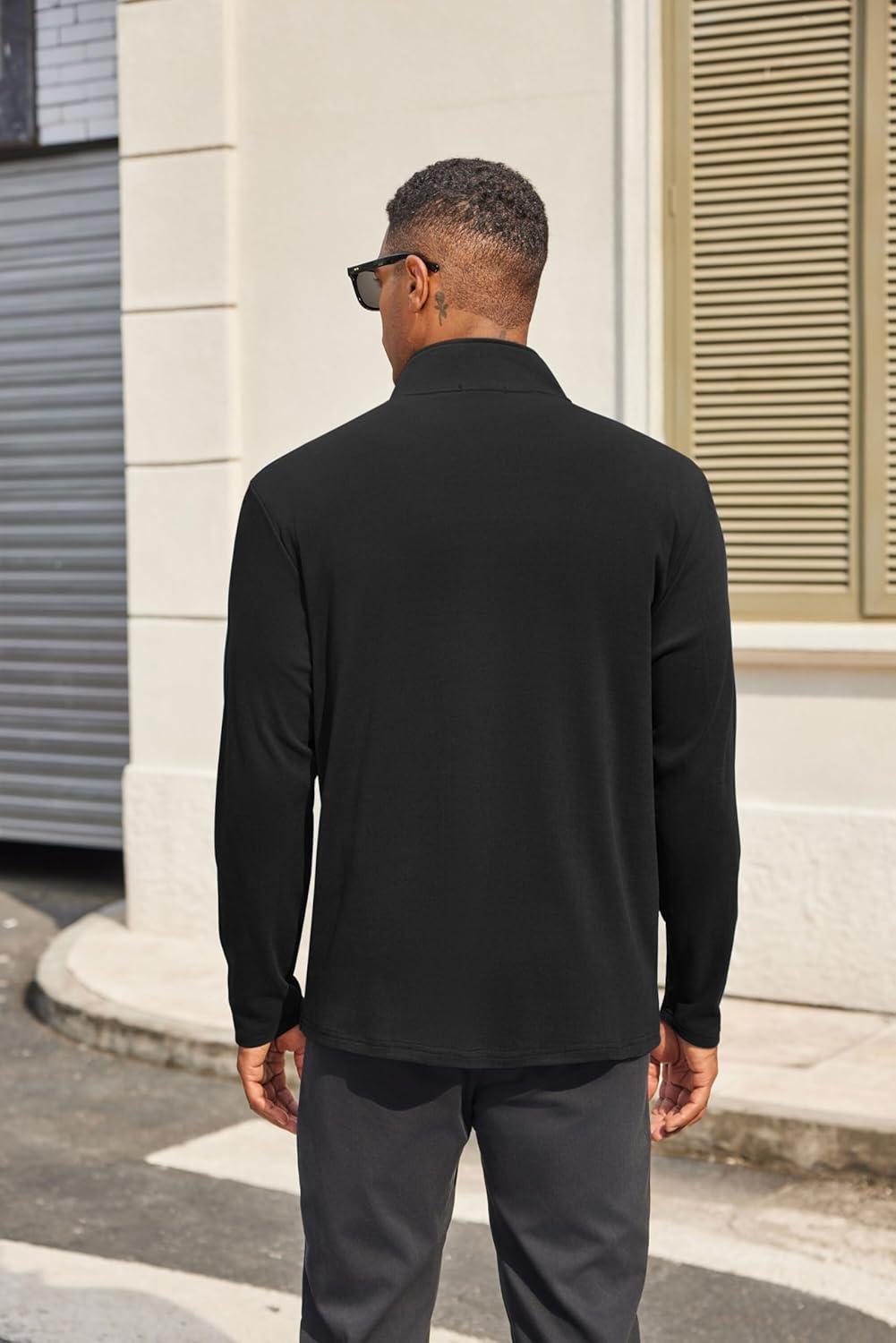 imageCOOFANDY Mens Quarter Zip Pullover Long Sleeve Mock Turtleneck Sweatshirts Thermal Workout Golf Polo ShirtBlack