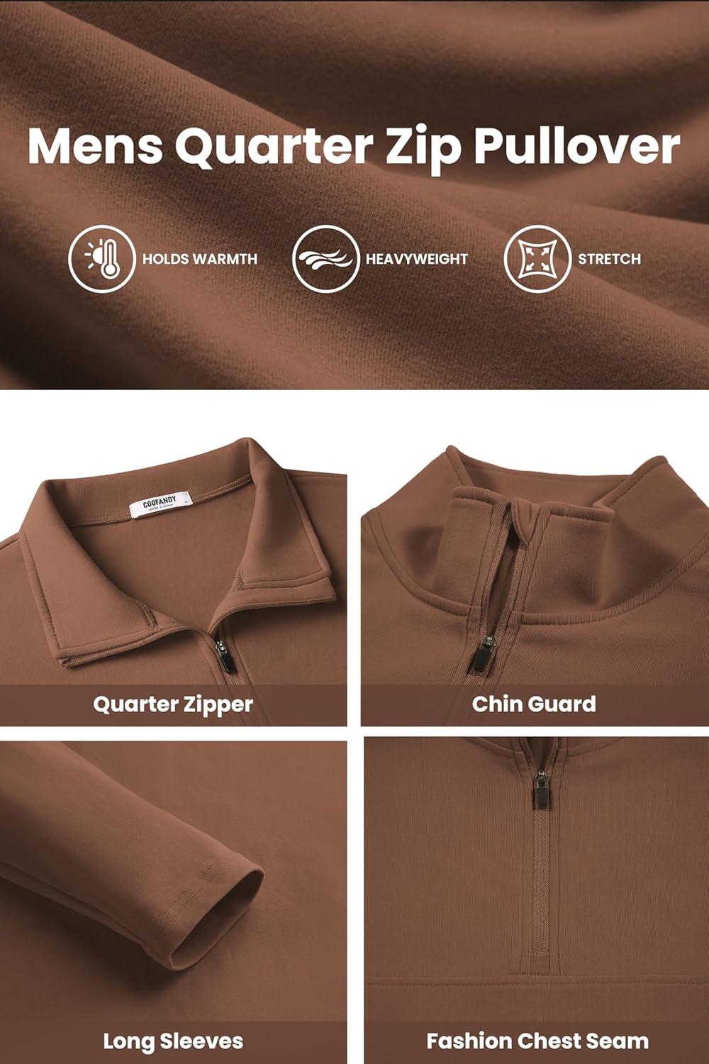 imageCOOFANDY Mens Quarter Zip Pullover Long Sleeve Mock Turtleneck Sweatshirts Thermal Workout Golf Polo ShirtBrown