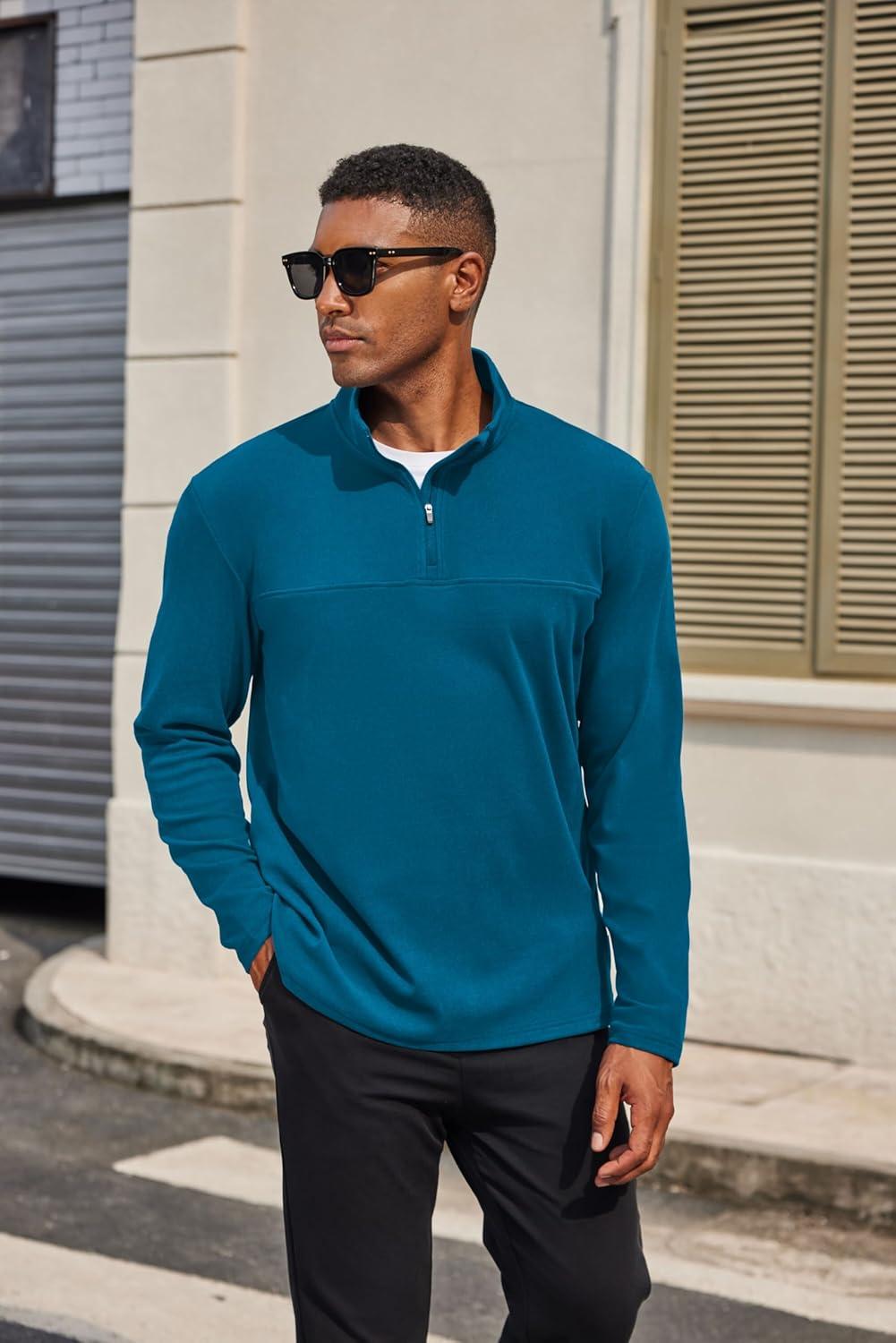 imageCOOFANDY Mens Quarter Zip Pullover Long Sleeve Mock Turtleneck Sweatshirts Thermal Workout Golf Polo ShirtDark Blue