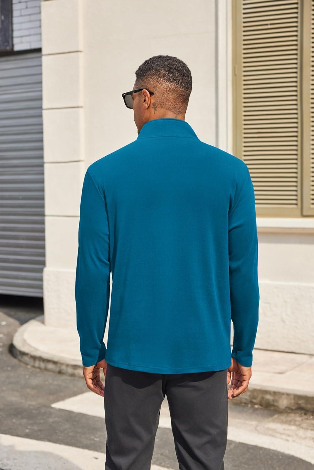 imageCOOFANDY Mens Quarter Zip Pullover Long Sleeve Mock Turtleneck Sweatshirts Thermal Workout Golf Polo ShirtDark Blue