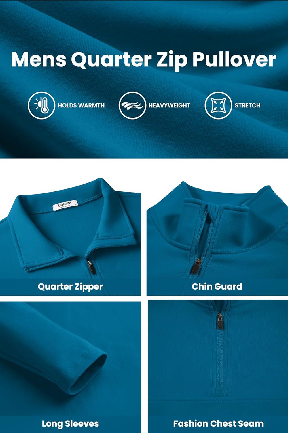 imageCOOFANDY Mens Quarter Zip Pullover Long Sleeve Mock Turtleneck Sweatshirts Thermal Workout Golf Polo ShirtDark Blue