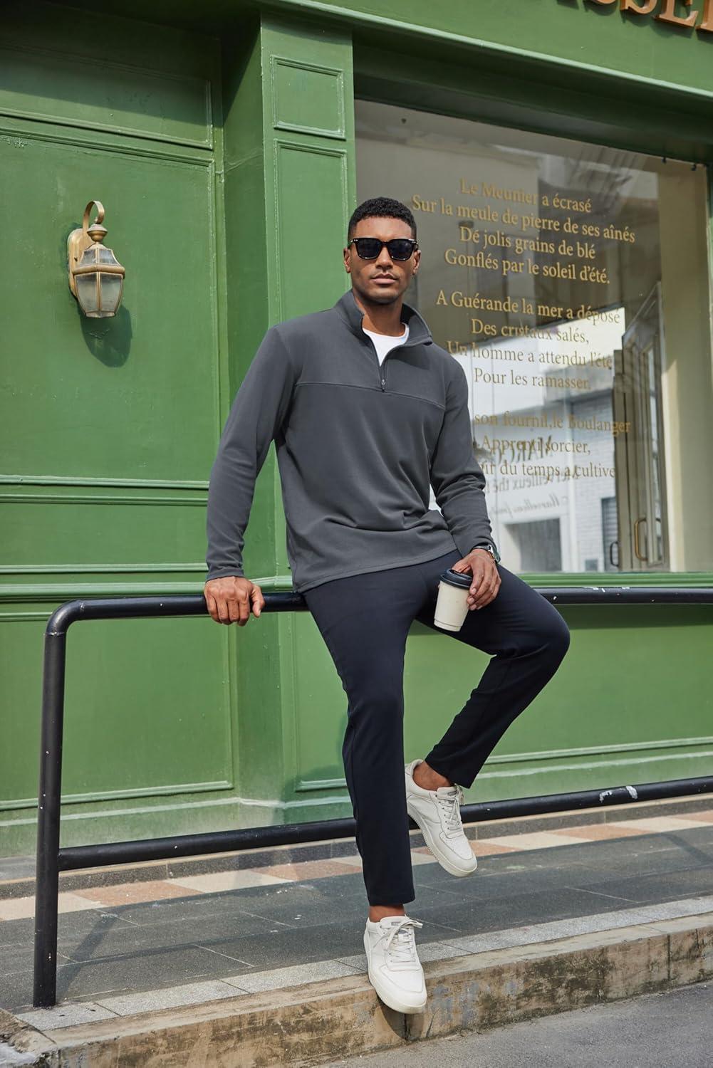 imageCOOFANDY Mens Quarter Zip Pullover Long Sleeve Mock Turtleneck Sweatshirts Thermal Workout Golf Polo ShirtDeep Grey