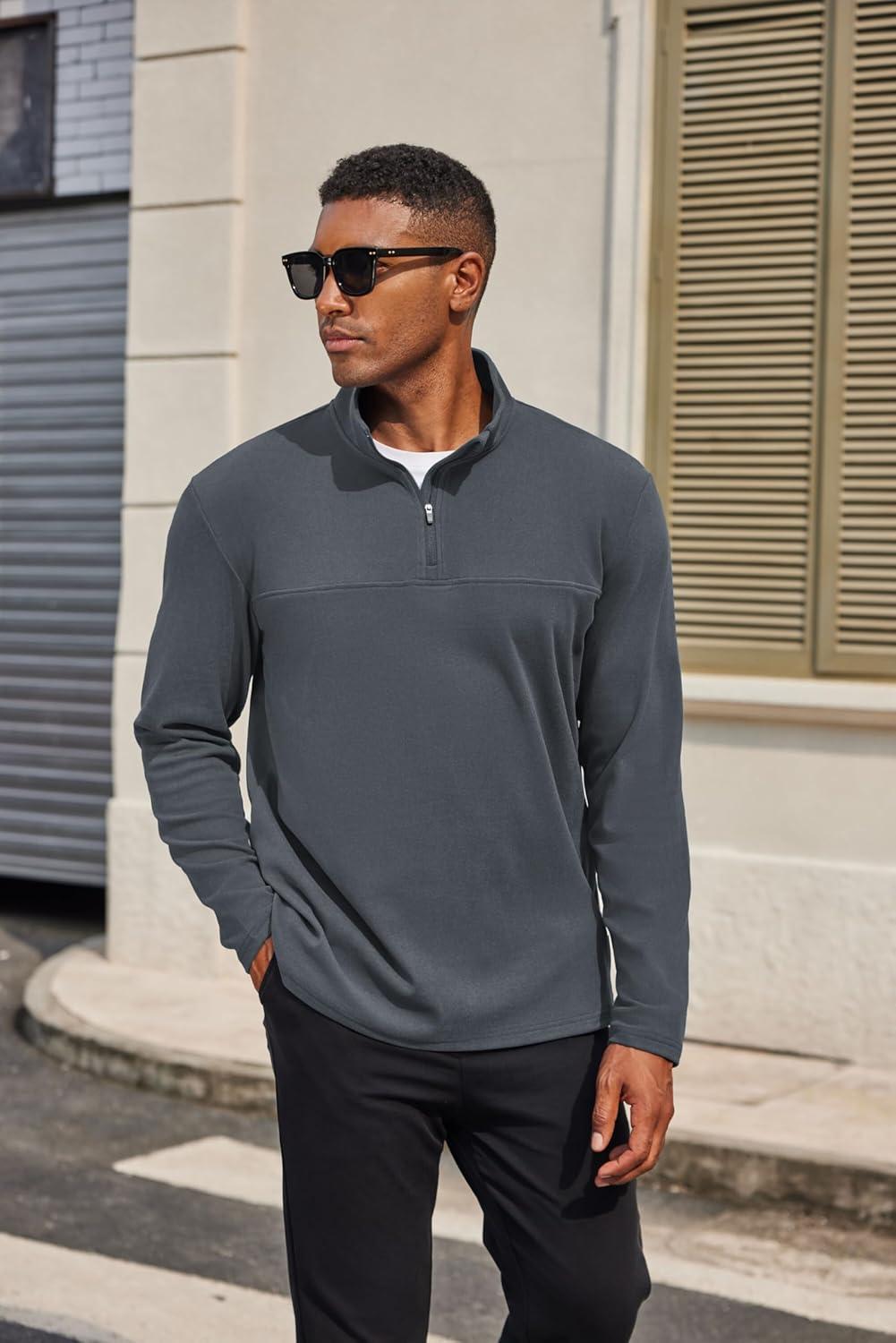 imageCOOFANDY Mens Quarter Zip Pullover Long Sleeve Mock Turtleneck Sweatshirts Thermal Workout Golf Polo ShirtDeep Grey