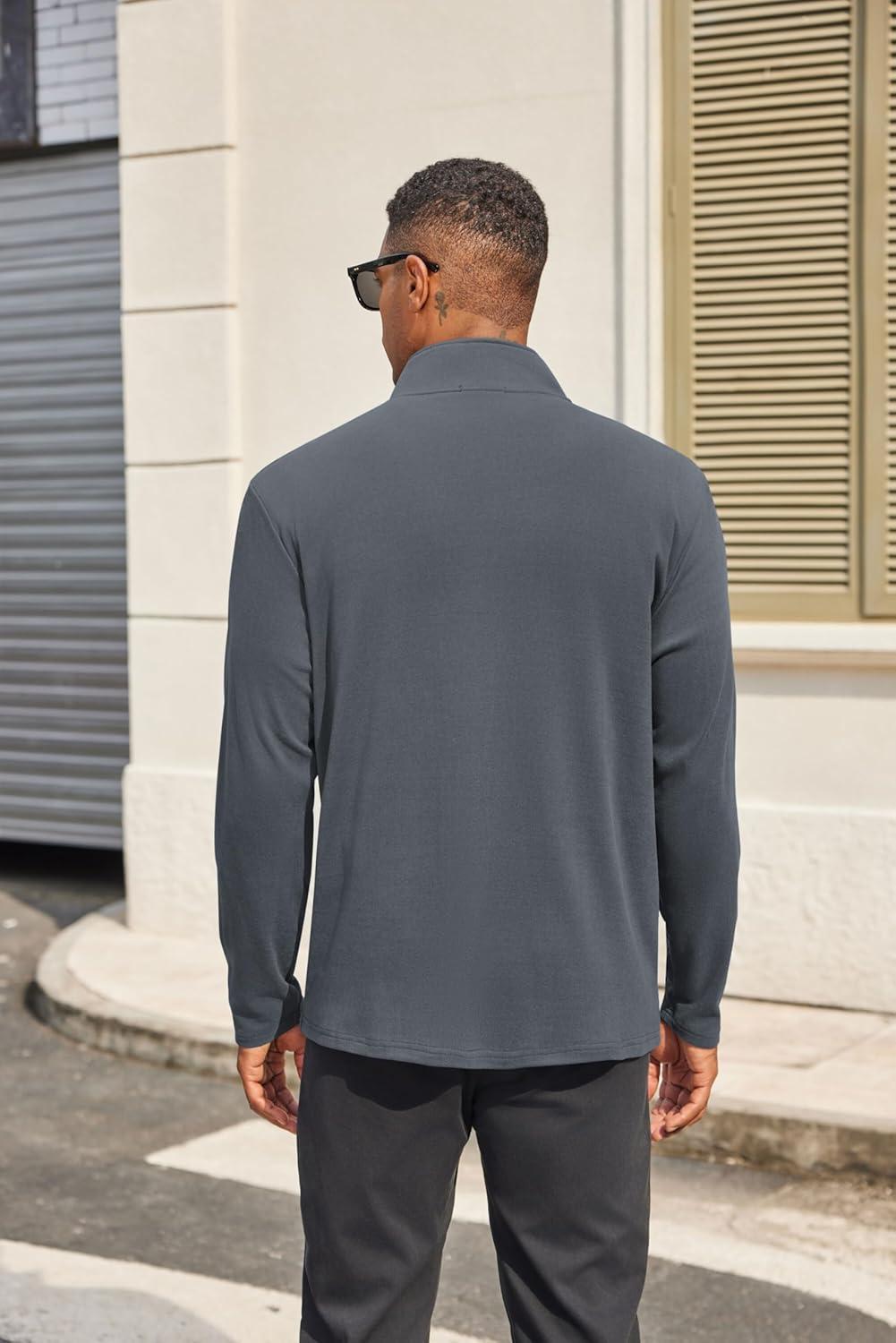 imageCOOFANDY Mens Quarter Zip Pullover Long Sleeve Mock Turtleneck Sweatshirts Thermal Workout Golf Polo ShirtDeep Grey