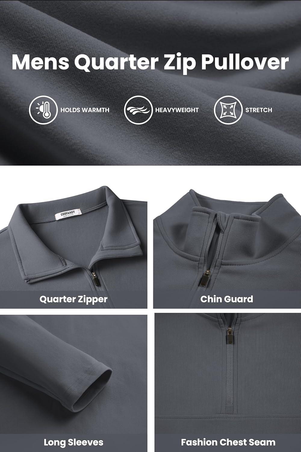 imageCOOFANDY Mens Quarter Zip Pullover Long Sleeve Mock Turtleneck Sweatshirts Thermal Workout Golf Polo ShirtDeep Grey