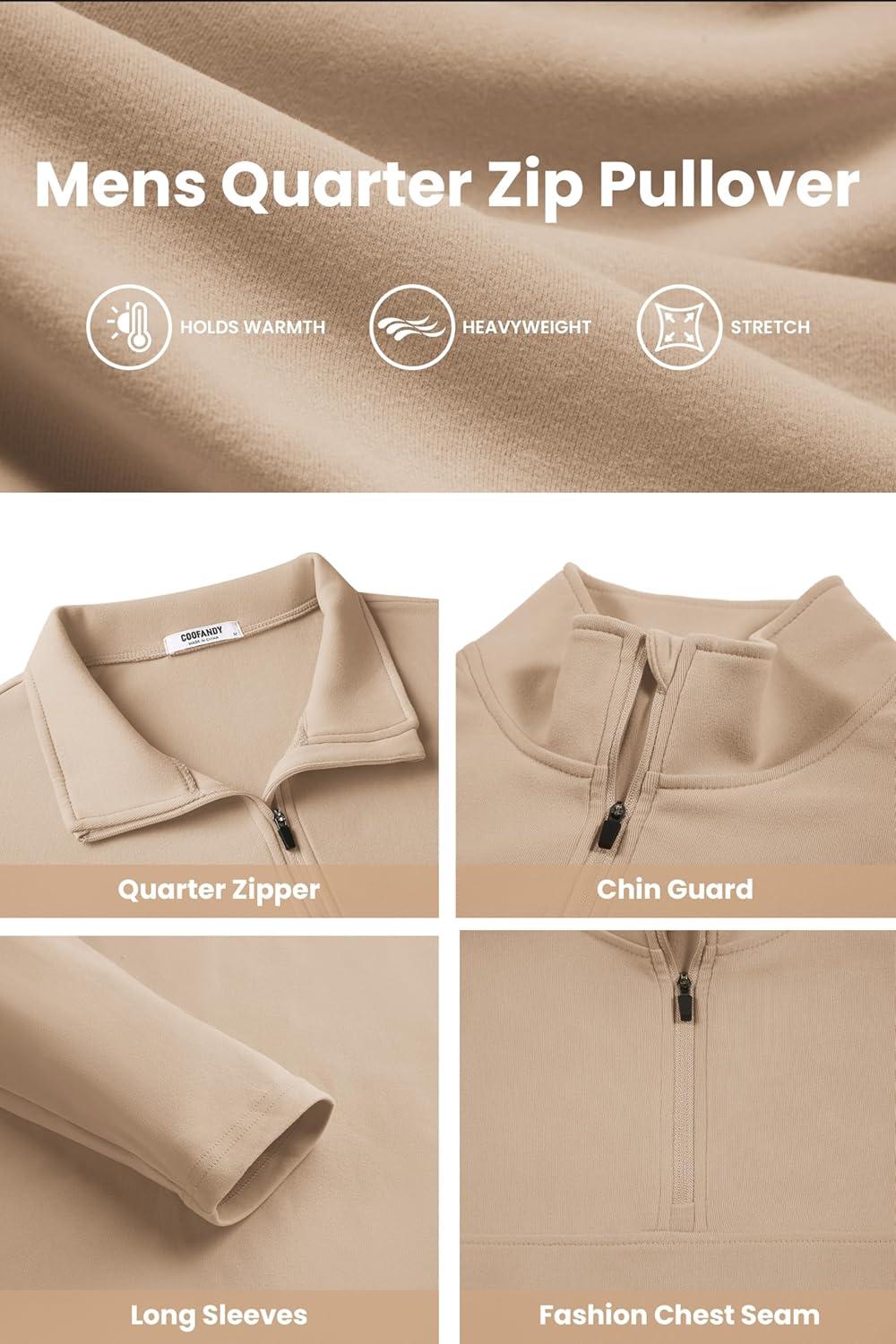imageCOOFANDY Mens Quarter Zip Pullover Long Sleeve Mock Turtleneck Sweatshirts Thermal Workout Golf Polo ShirtKhaki
