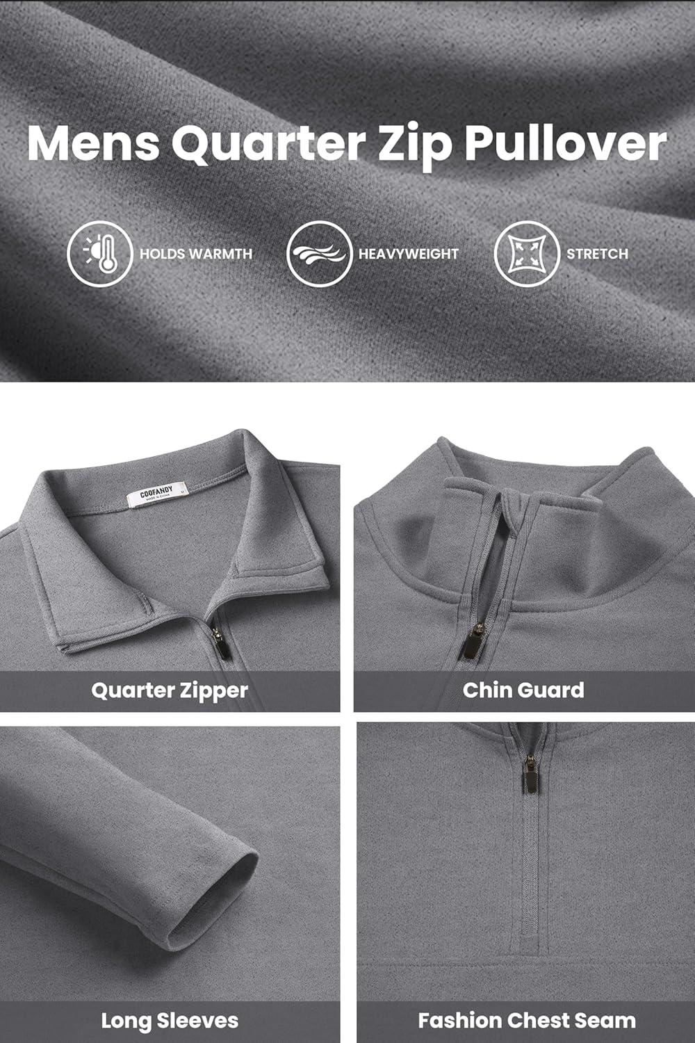imageCOOFANDY Mens Quarter Zip Pullover Long Sleeve Mock Turtleneck Sweatshirts Thermal Workout Golf Polo ShirtLight Grey