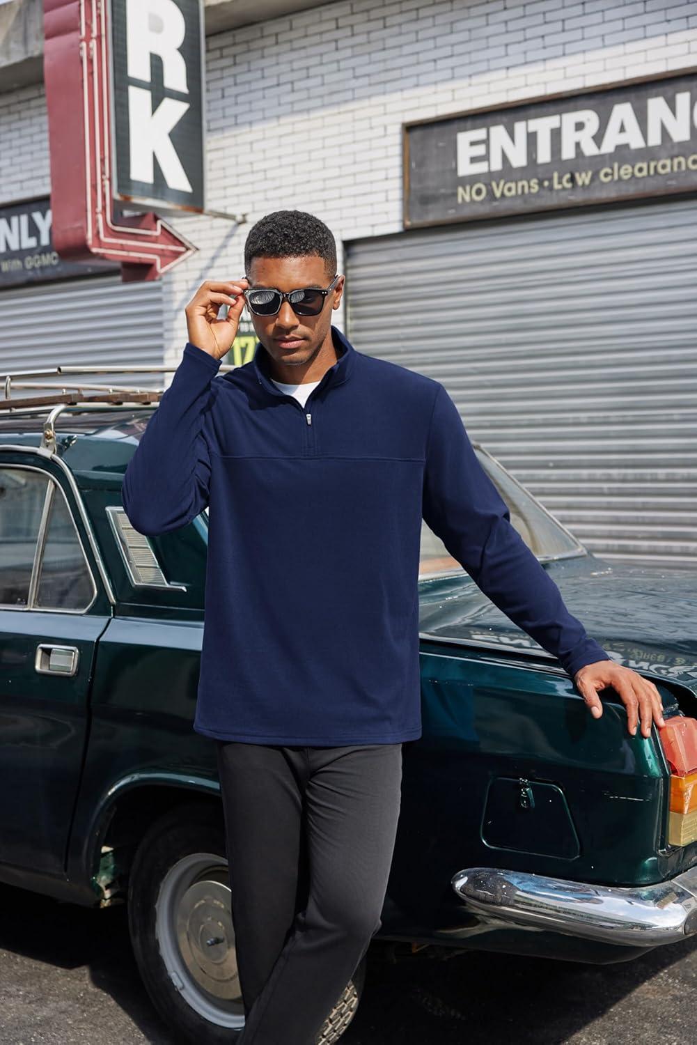 imageCOOFANDY Mens Quarter Zip Pullover Long Sleeve Mock Turtleneck Sweatshirts Thermal Workout Golf Polo ShirtNavy Blue