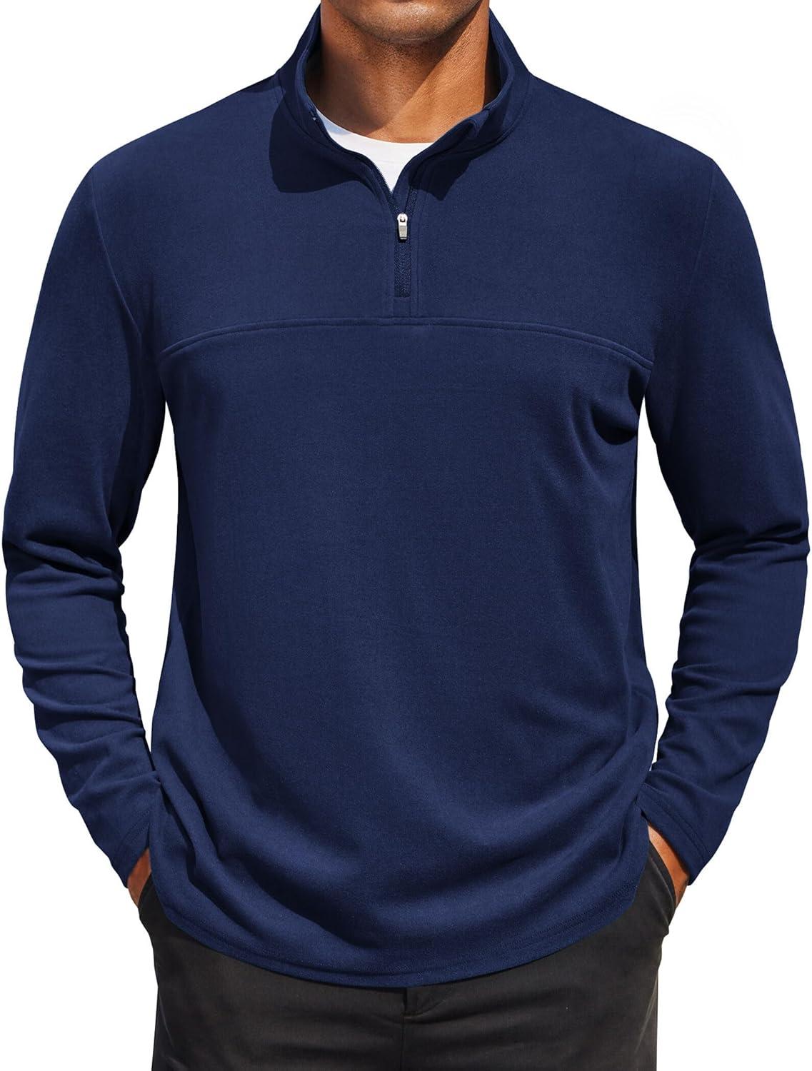 imageCOOFANDY Mens Quarter Zip Pullover Long Sleeve Mock Turtleneck Sweatshirts Thermal Workout Golf Polo ShirtNavy Blue