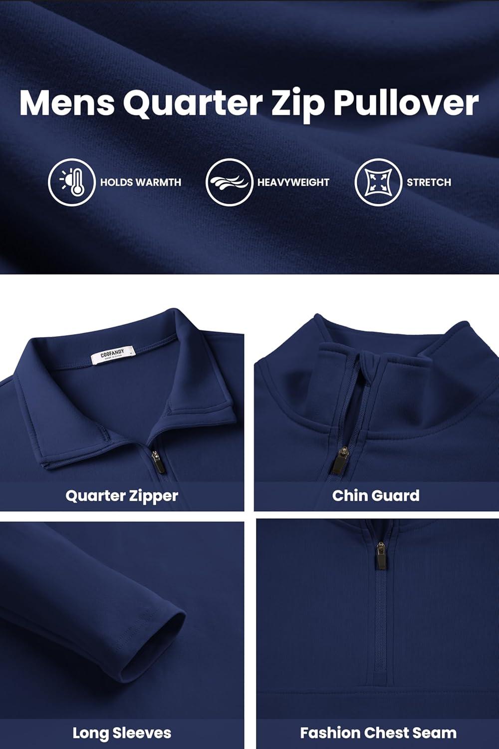 imageCOOFANDY Mens Quarter Zip Pullover Long Sleeve Mock Turtleneck Sweatshirts Thermal Workout Golf Polo ShirtNavy Blue
