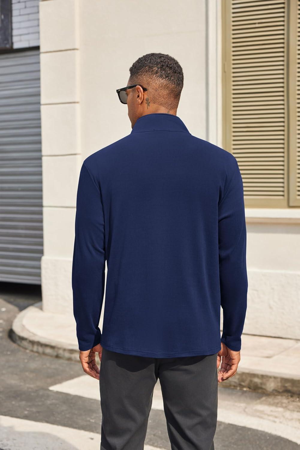 imageCOOFANDY Mens Quarter Zip Pullover Long Sleeve Mock Turtleneck Sweatshirts Thermal Workout Golf Polo ShirtNavy Blue