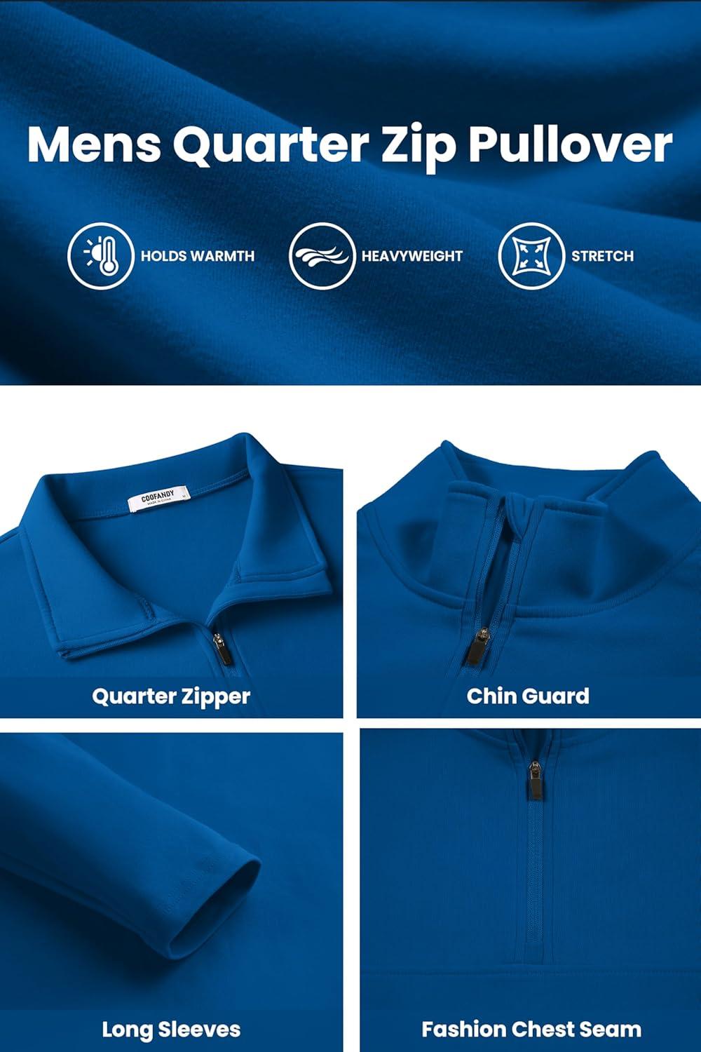 imageCOOFANDY Mens Quarter Zip Pullover Long Sleeve Mock Turtleneck Sweatshirts Thermal Workout Golf Polo ShirtRoyal Blue