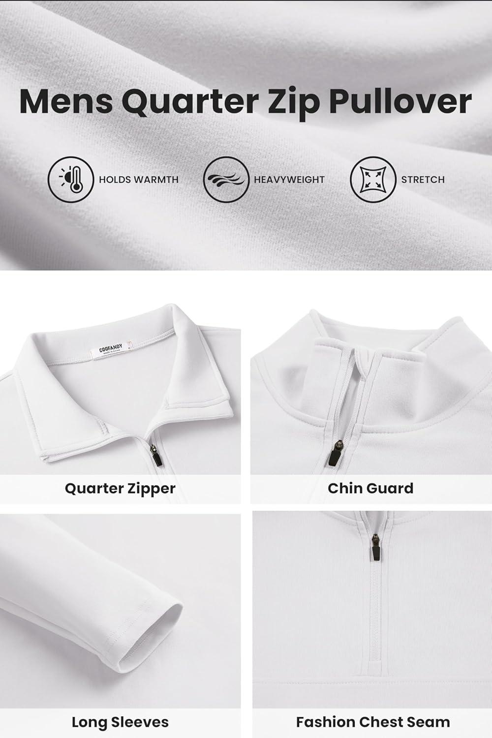imageCOOFANDY Mens Quarter Zip Pullover Long Sleeve Mock Turtleneck Sweatshirts Thermal Workout Golf Polo ShirtWhite