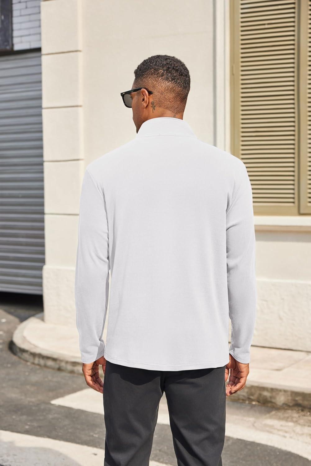 imageCOOFANDY Mens Quarter Zip Pullover Long Sleeve Mock Turtleneck Sweatshirts Thermal Workout Golf Polo ShirtWhite