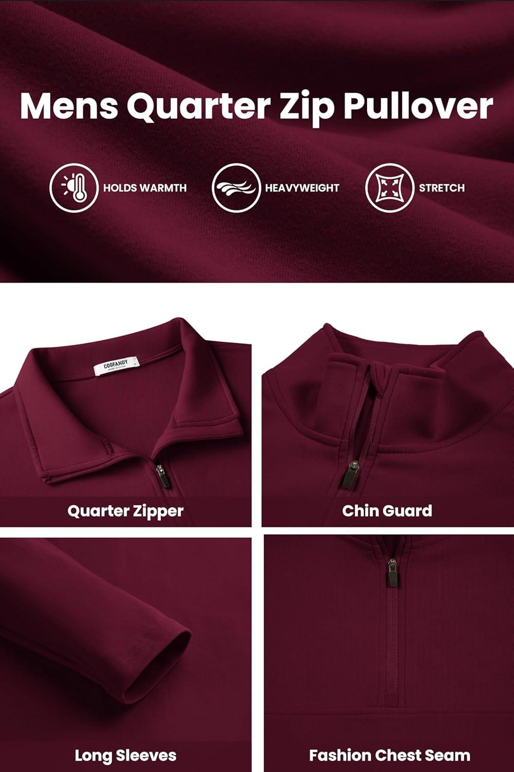 imageCOOFANDY Mens Quarter Zip Pullover Long Sleeve Mock Turtleneck Sweatshirts Thermal Workout Golf Polo ShirtWine Red