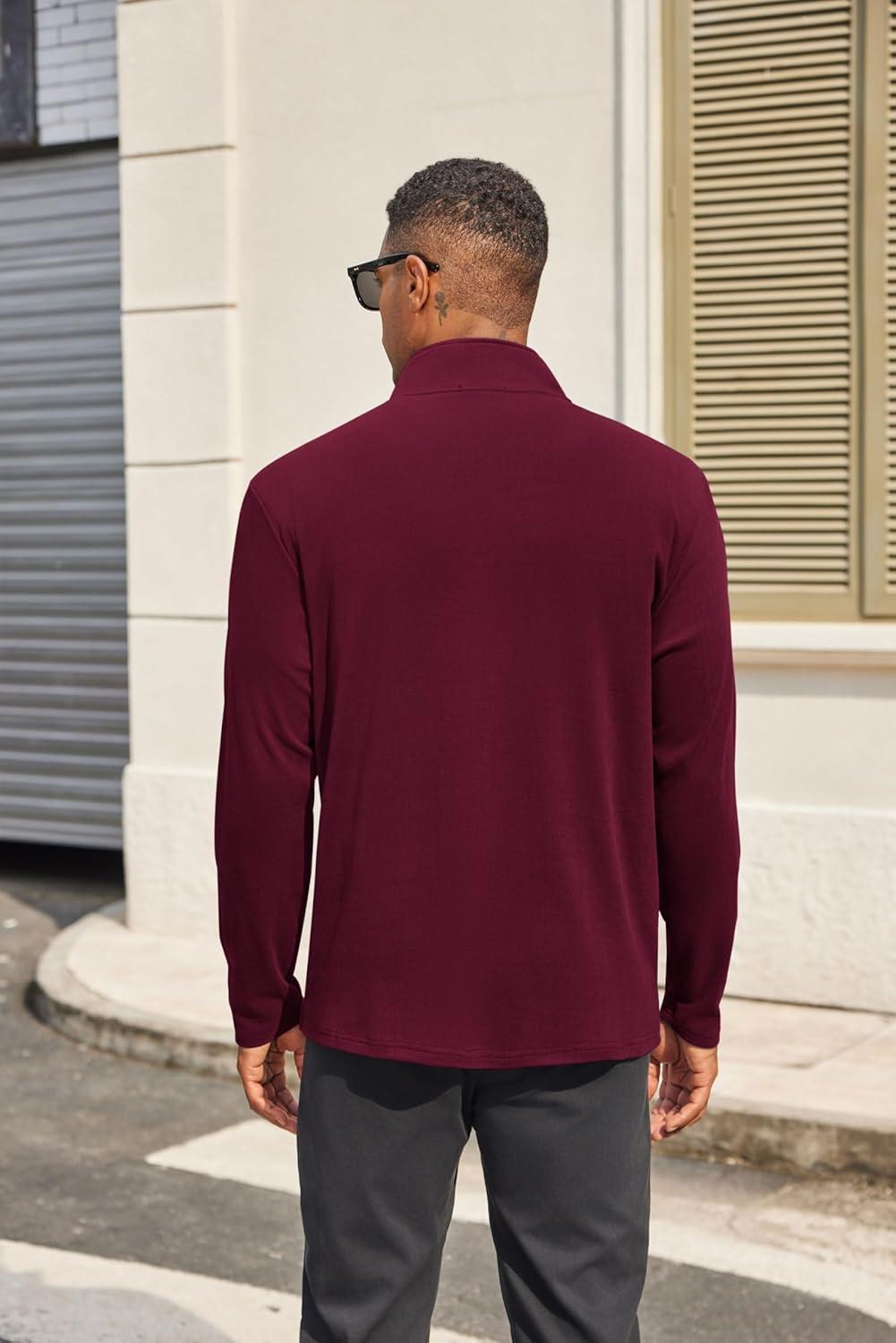imageCOOFANDY Mens Quarter Zip Pullover Long Sleeve Mock Turtleneck Sweatshirts Thermal Workout Golf Polo ShirtWine Red