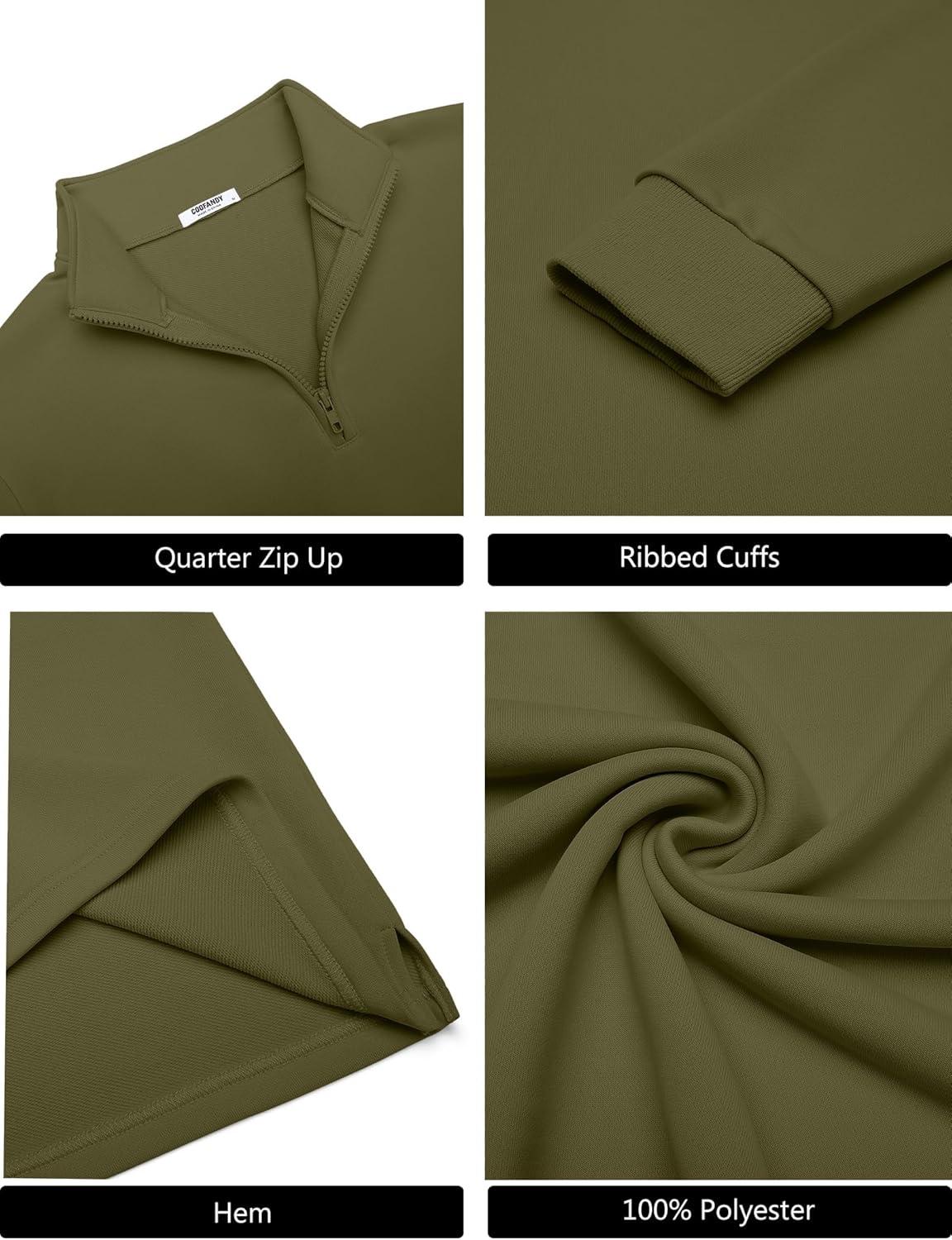 imageCOOFANDY Mens Quarter Zip Pullover Mock Neck Quilted Sweatshirt Lightweight Slim Fit Casual Long Sleeve Polo ShirtArmy Green