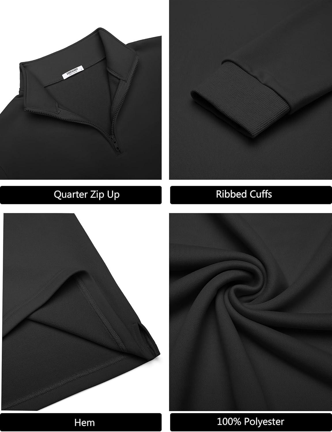 imageCOOFANDY Mens Quarter Zip Pullover Mock Neck Quilted Sweatshirt Lightweight Slim Fit Casual Long Sleeve Polo ShirtBlack