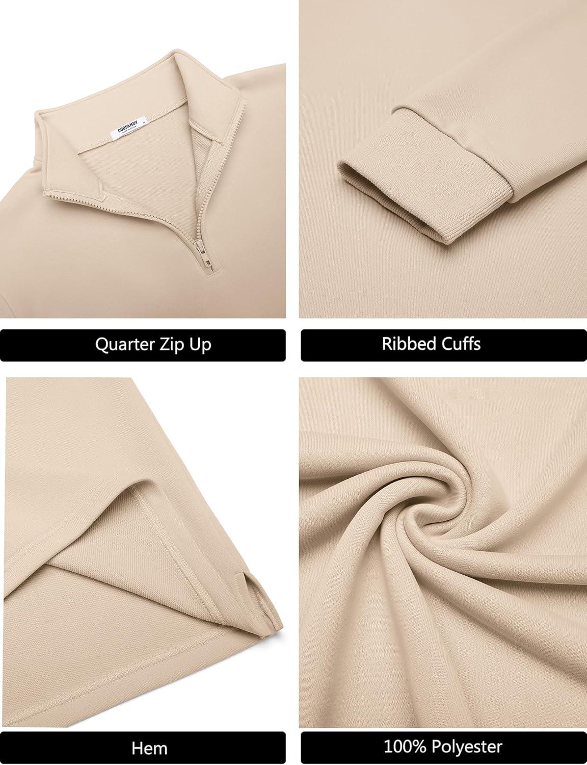 imageCOOFANDY Mens Quarter Zip Pullover Mock Neck Quilted Sweatshirt Lightweight Slim Fit Casual Long Sleeve Polo ShirtLight Khaki