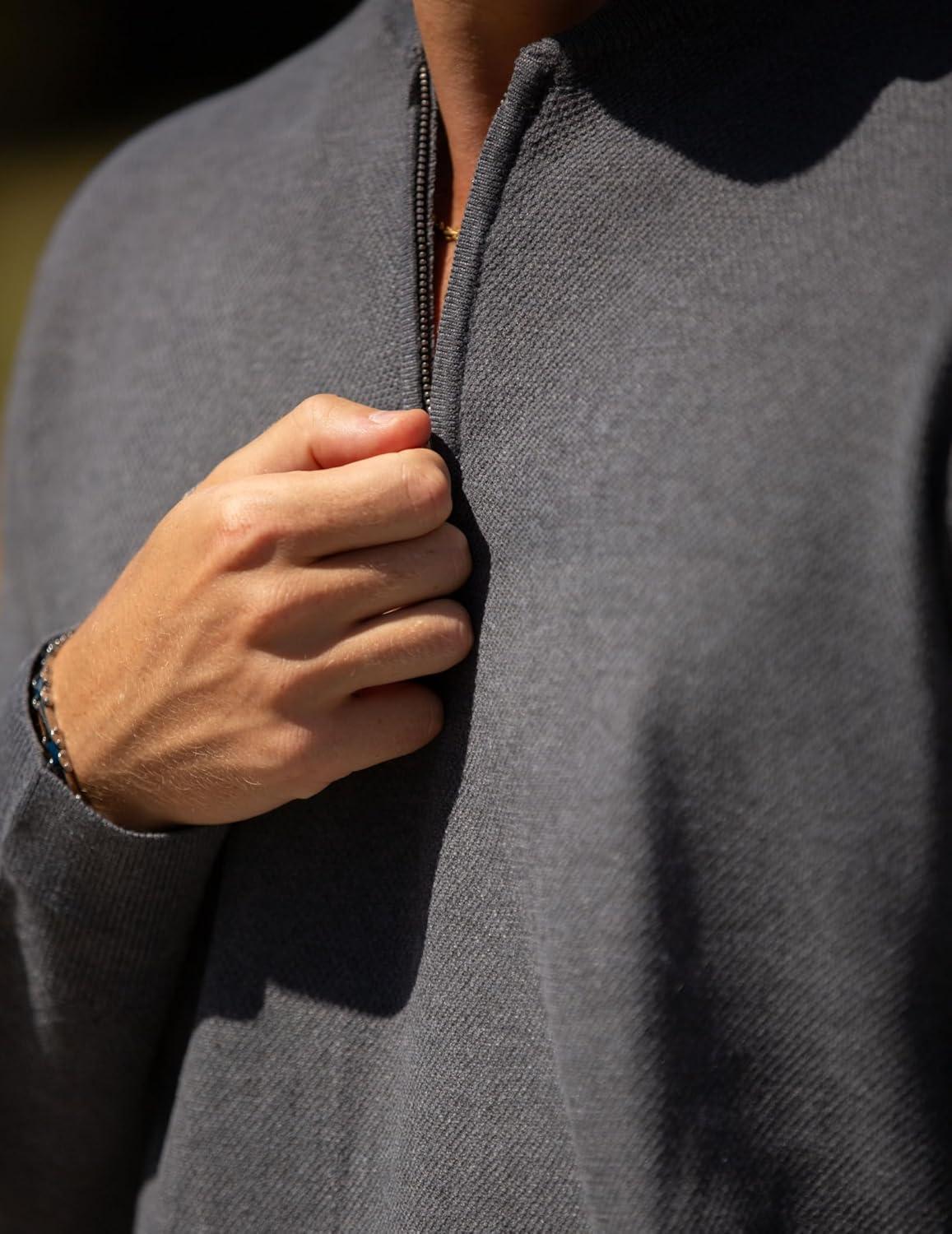 imageCOOFANDY Mens Quarter Zip Pullover Slim Fit Knit Sweater Lightweight Mock Neck Casual SweatersDark Grey