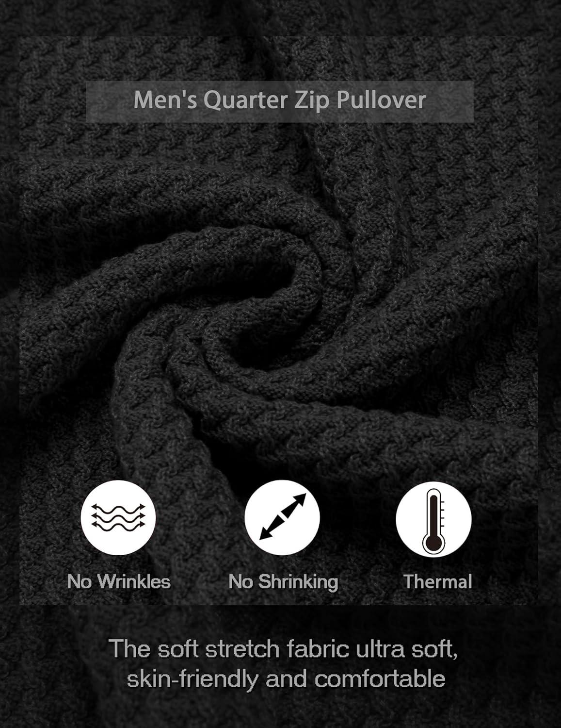 imageCOOFANDY Mens Quarter Zip Pullover Sweater Slim Fit Waffle Mock Turtleneck Polo Sweater Casual Long Sleeve SweatshirtBlack