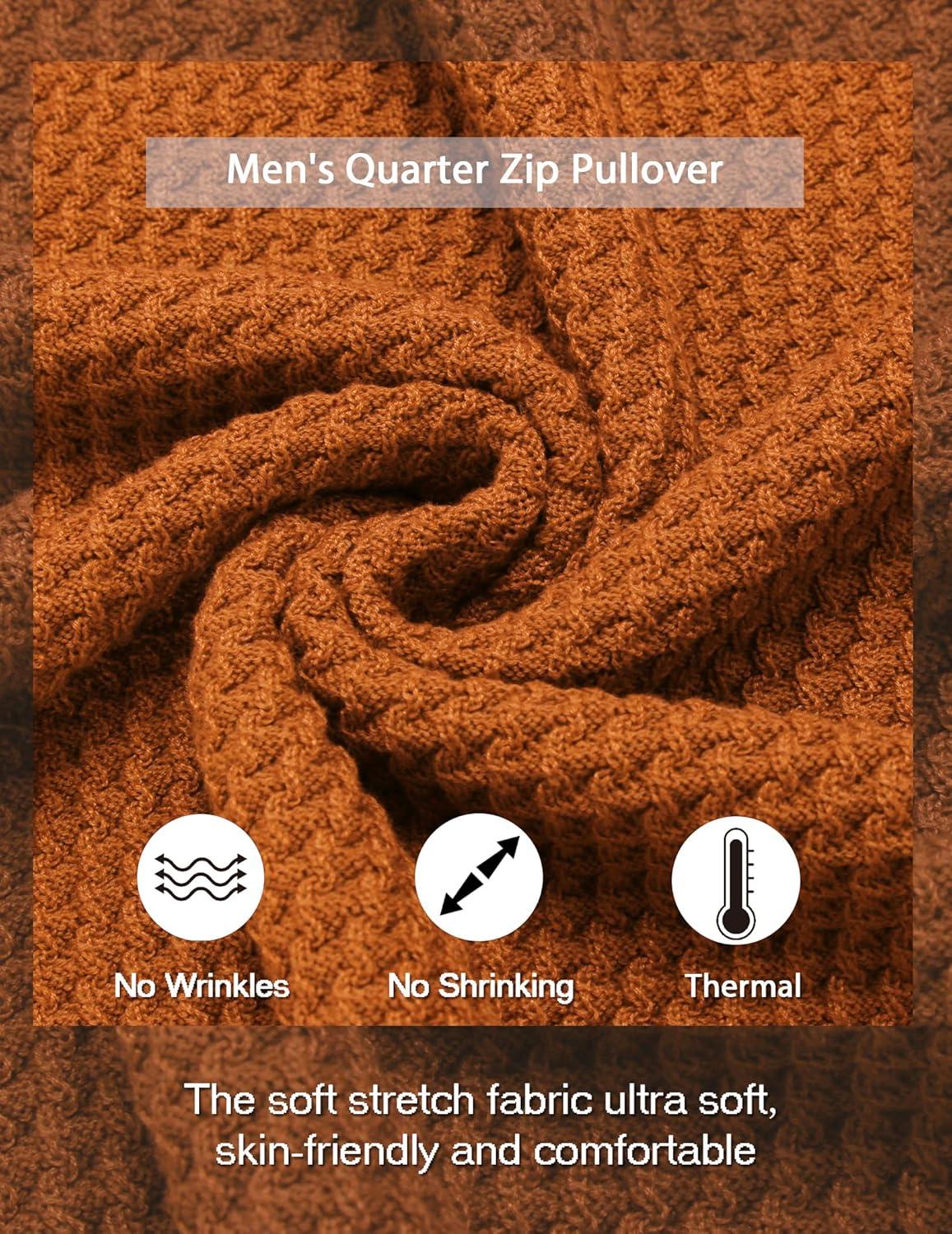 imageCOOFANDY Mens Quarter Zip Pullover Sweater Slim Fit Waffle Mock Turtleneck Polo Sweater Casual Long Sleeve SweatshirtBrown