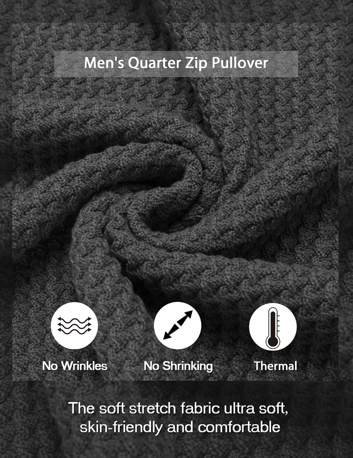 imageCOOFANDY Mens Quarter Zip Pullover Sweater Slim Fit Waffle Mock Turtleneck Polo Sweater Casual Long Sleeve SweatshirtDark Grey